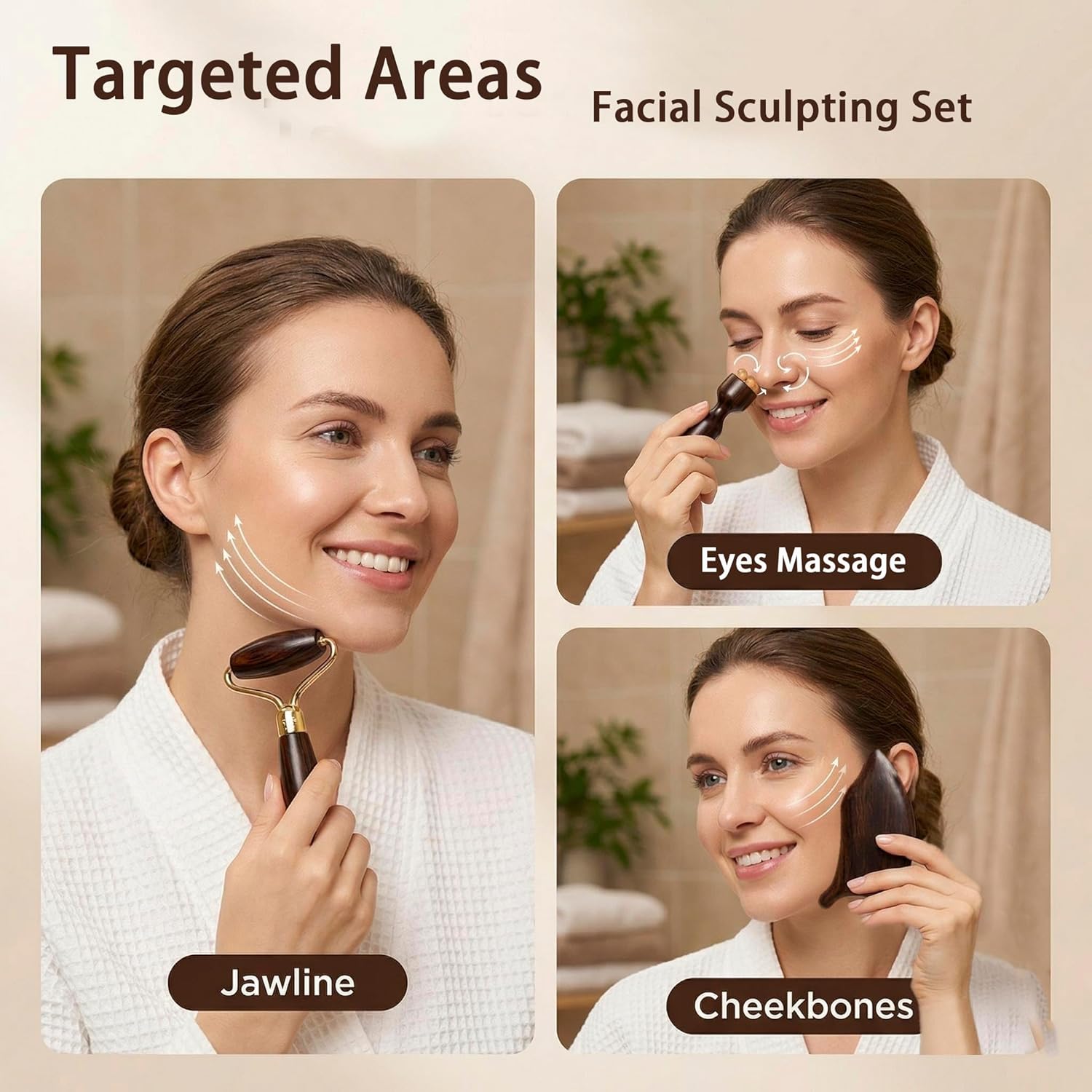 Red Sandalwood Face Roller & Leaf Gua Sha Set, Dual Head Face Massage Roller with Beads, Natural Wooden Face Massage Guasha Tool for Jawline, Under Eye & Face lymphatic drainage, Luxury Gift Box