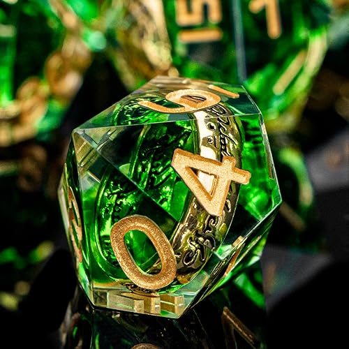 Miniatura 6 de Dados poliédricos D y D hechos a mano con caja para juegos de mesa D&D, con borde afilado, color verde, para uso con juegos de mesa D&D, dados