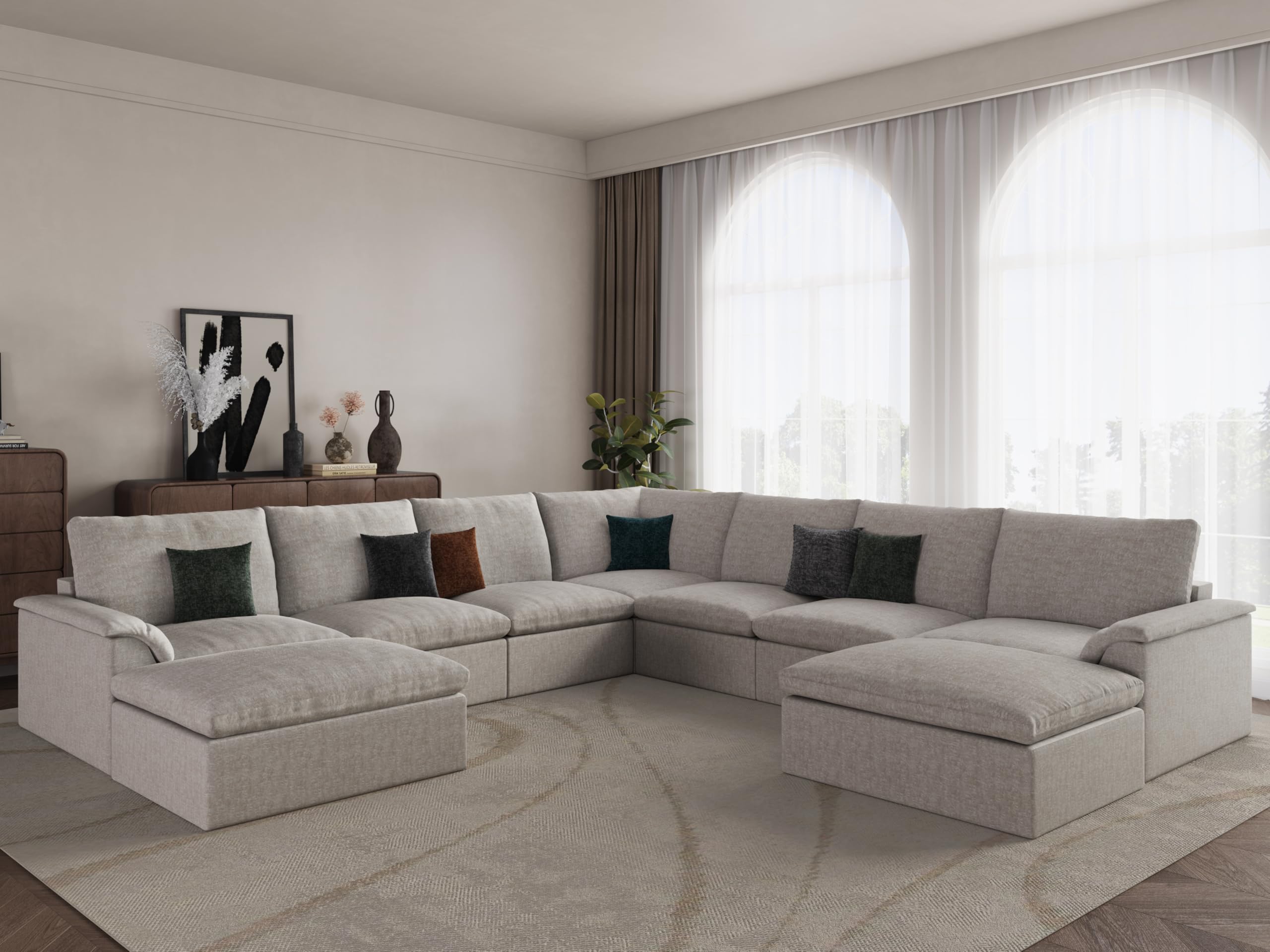 EASE MOOSE Large Modular Sectional Sofa Boneless Couch in Beige