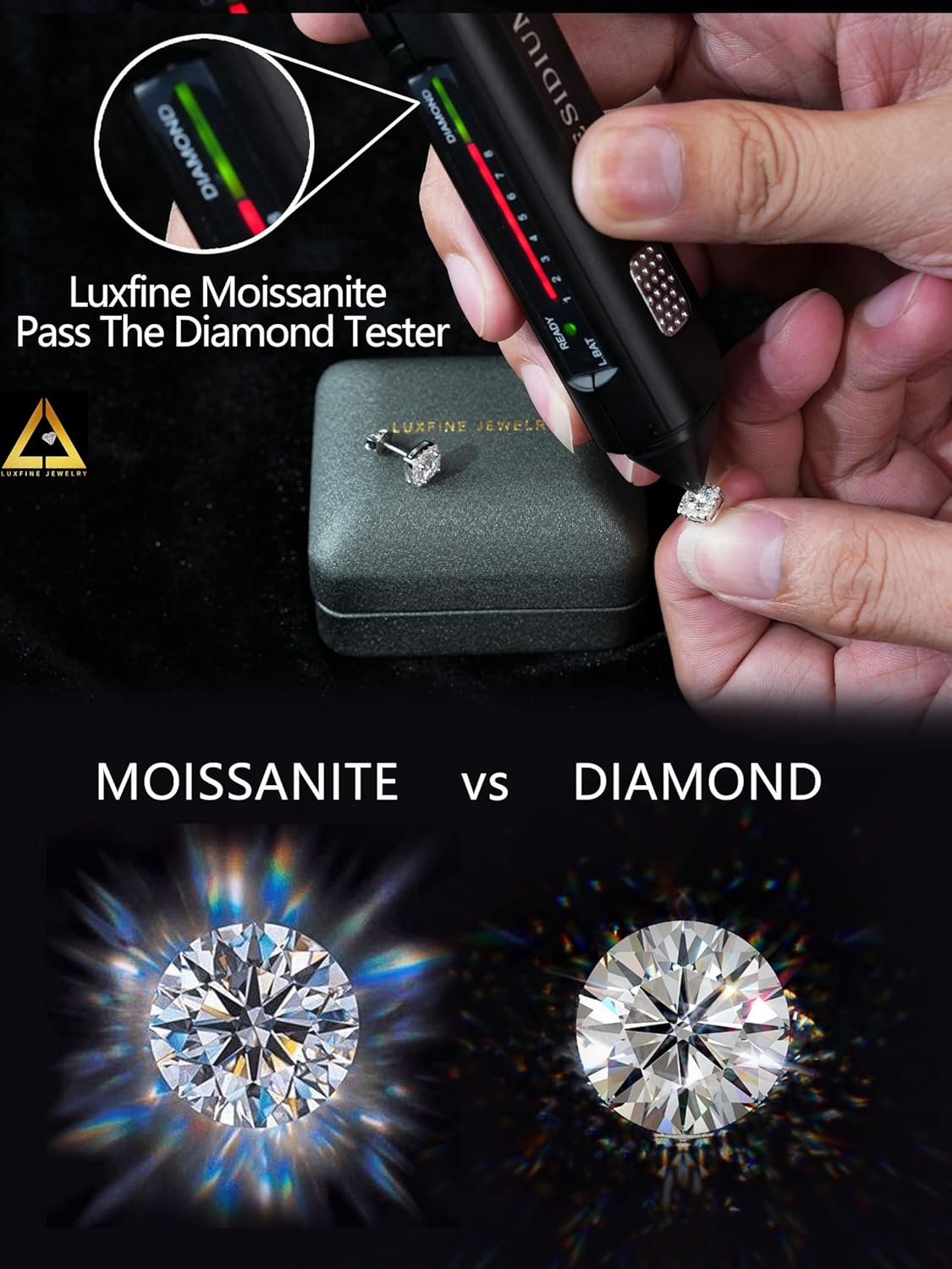 1 Ct D Color VVS1 Moissanite Stud Earrings for Women 925 Serling Silver Halo Earrings (with Gift Box) - Image 4