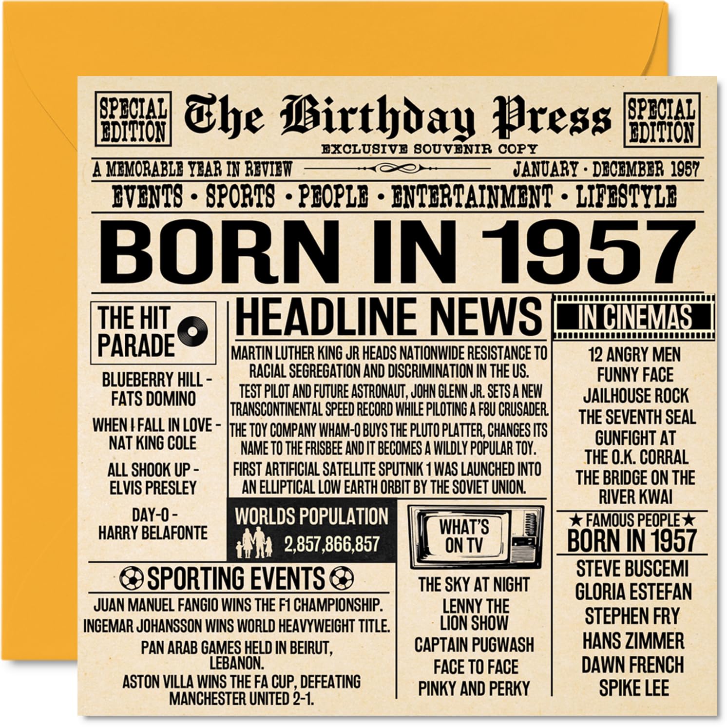 67th Birthday Cards for Men Women - Born In 1957 Newspaper - Happy 67 Birthday Card for Grandad Grandma Nan Vintage Retro Back In 1957, 145mm x 145mm Sixty-Seven Sixty-Seventh Bday Greeting Cards