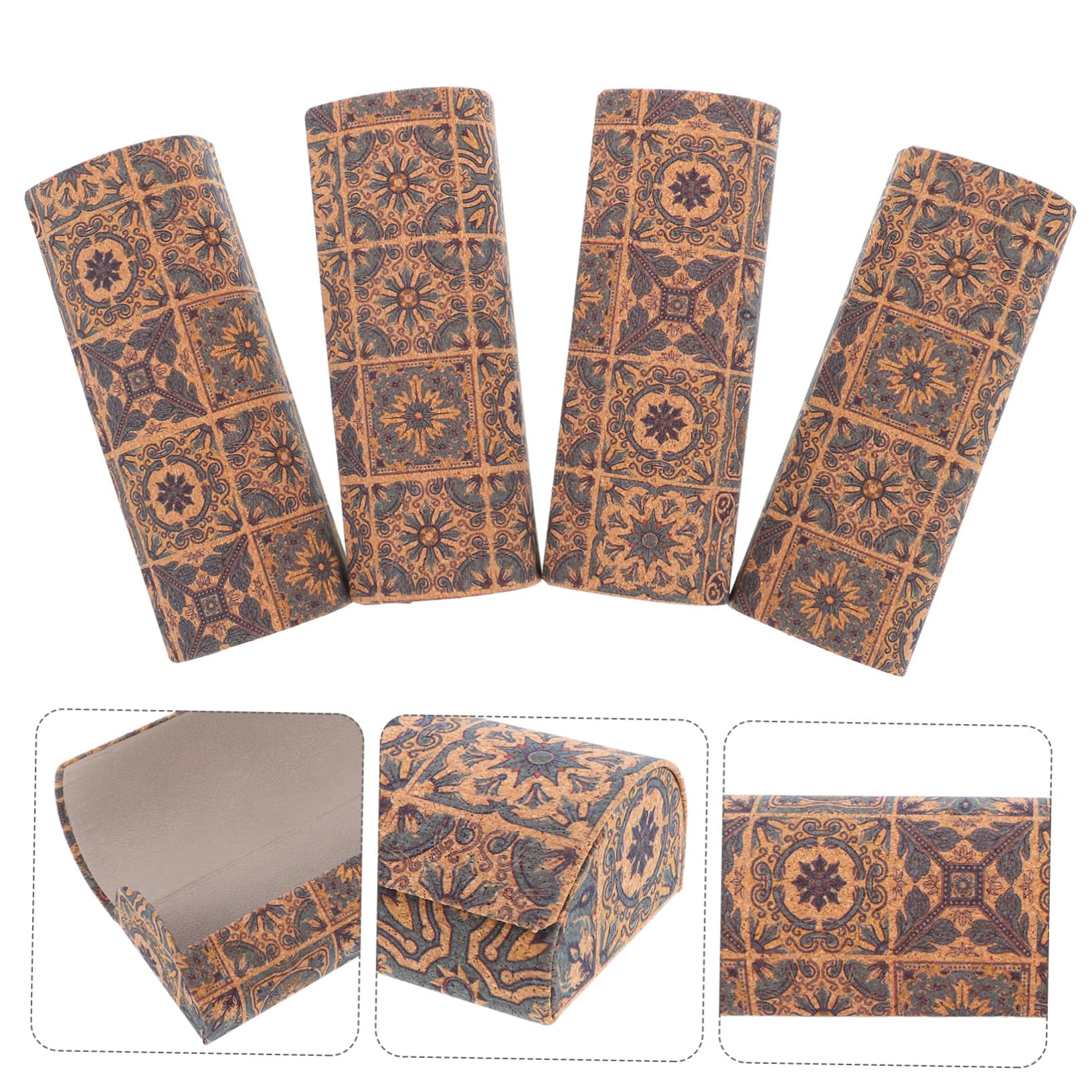 Custodia Rigida per Occhiali Retrò Boho Chiusura Magnetica | Confezione da 4 Pezzi, Formato 15, 6x5, 8x3, 4cm, per Uso Quotidiano e Viaggio