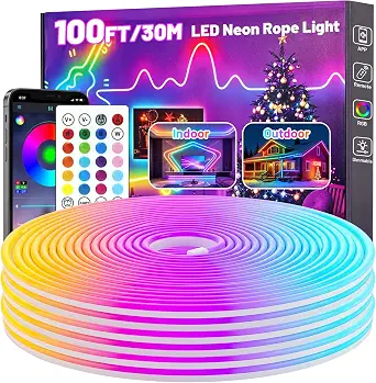 100FT RGB LED Neon Rope Lights (50FT x 2 Rolls), Flexible LED Strip Lights