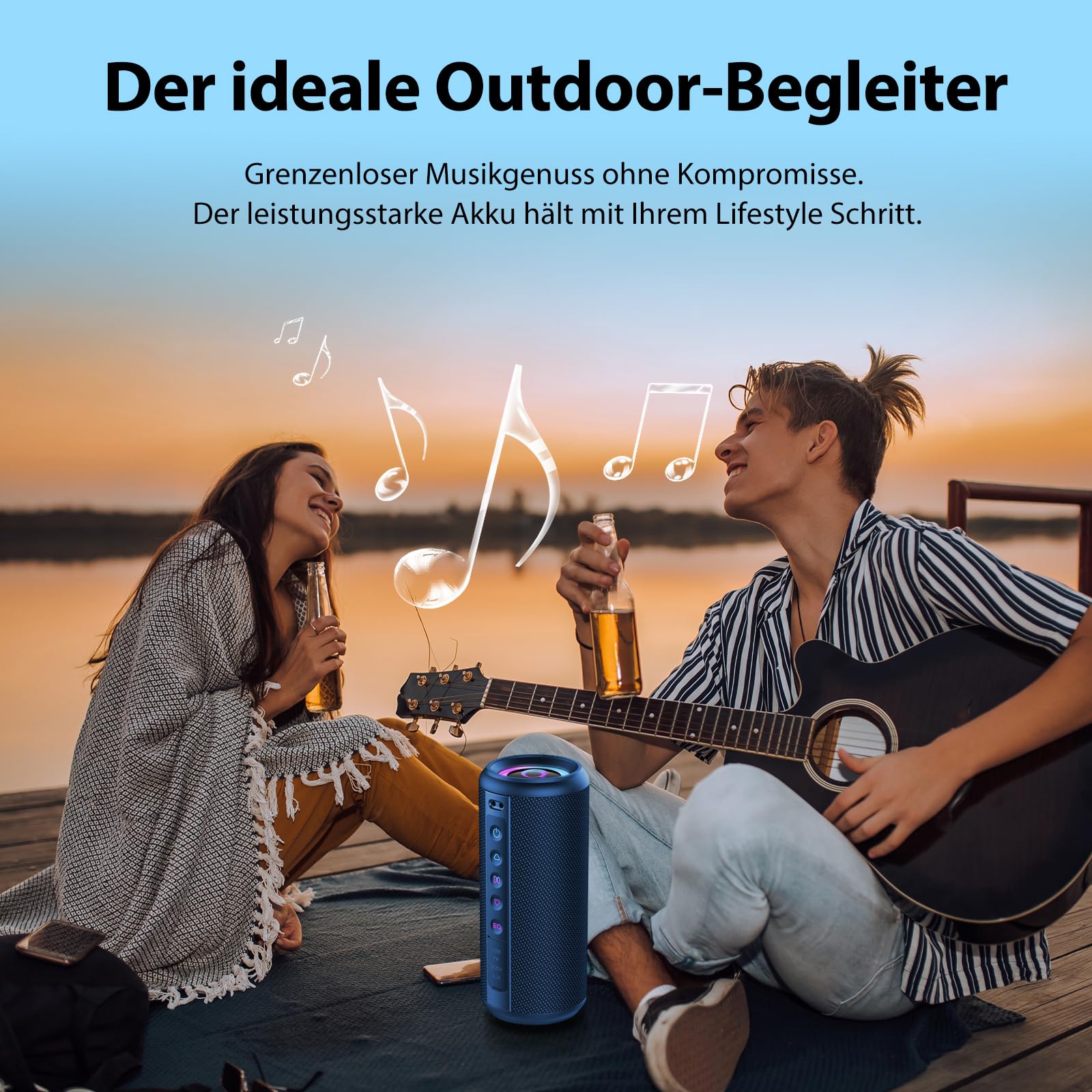 Altoparlante Bluetooth, 2026, carillon Bluetooth 5.4 con luce RGB, portatile, funzione vivavoce, impermeabile IPX7, suono potente per esterni, giardino e viaggi