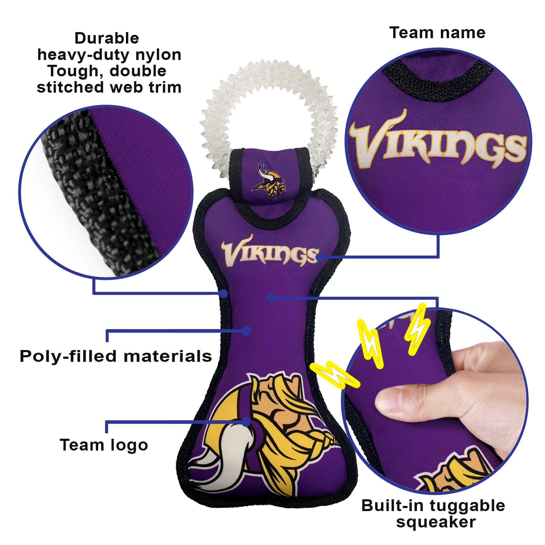 Pets First NFL Minnesota Vikings - Juguete dental para perro con chirriador incorporado en forma de pelota de goma para dentición