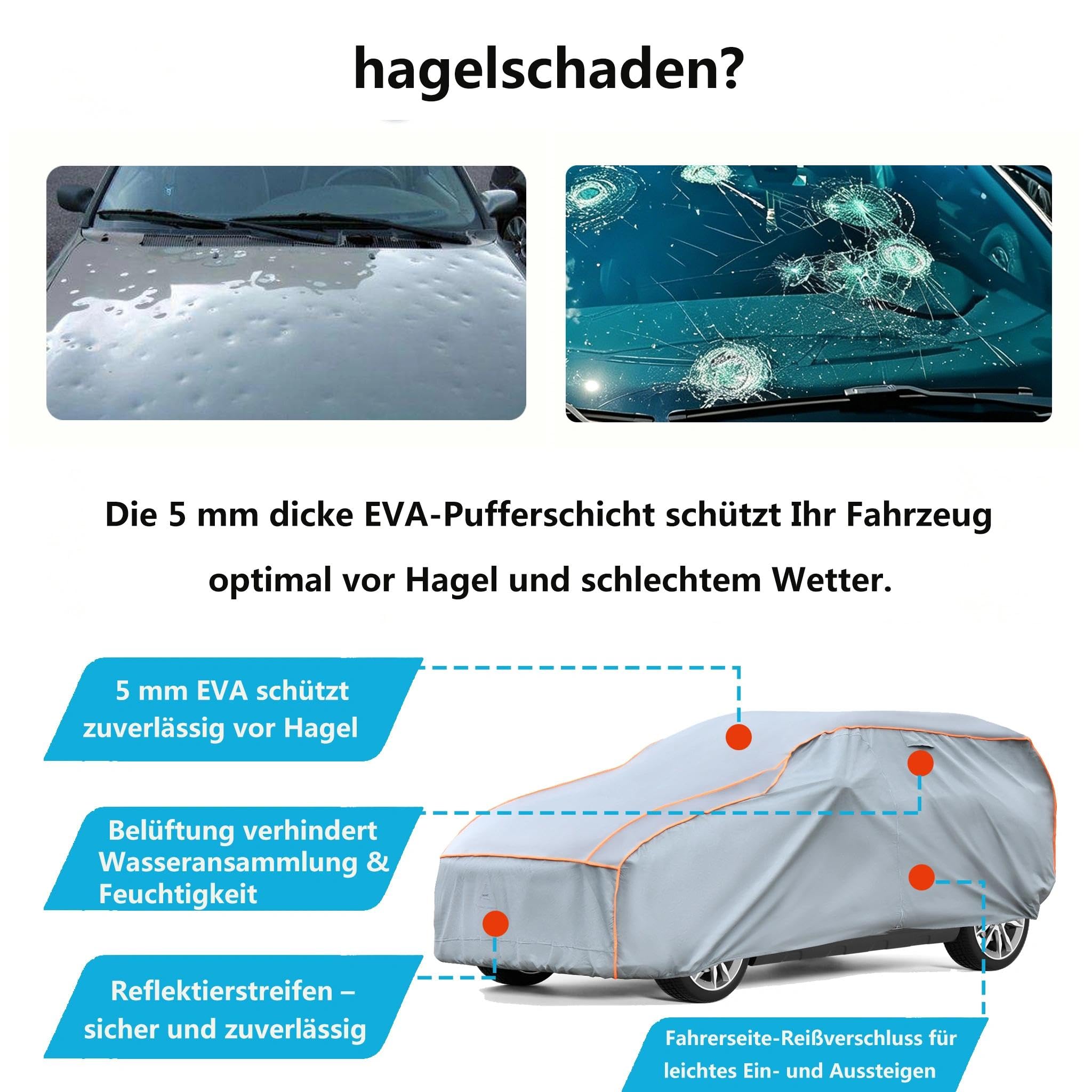 Hagelschutzplane, Auto Abdeckplane, Autogarage Für Draußen, wasserdichte Autoplane, Windfeste PKW Abdeckung, Lackschonende Hagelschutz Autoplane, SUV Hagelschutzgarage(SUV/ 450 - max. 480 cm Länge)