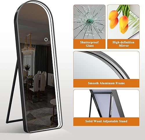 Miniatura 6 de SDHYL Espejo de cuerpo completo con soporte, espejo rectangular grande de 64 x 20 pulgadas, espejo de pie o apoyado contra la pared, marco fino de