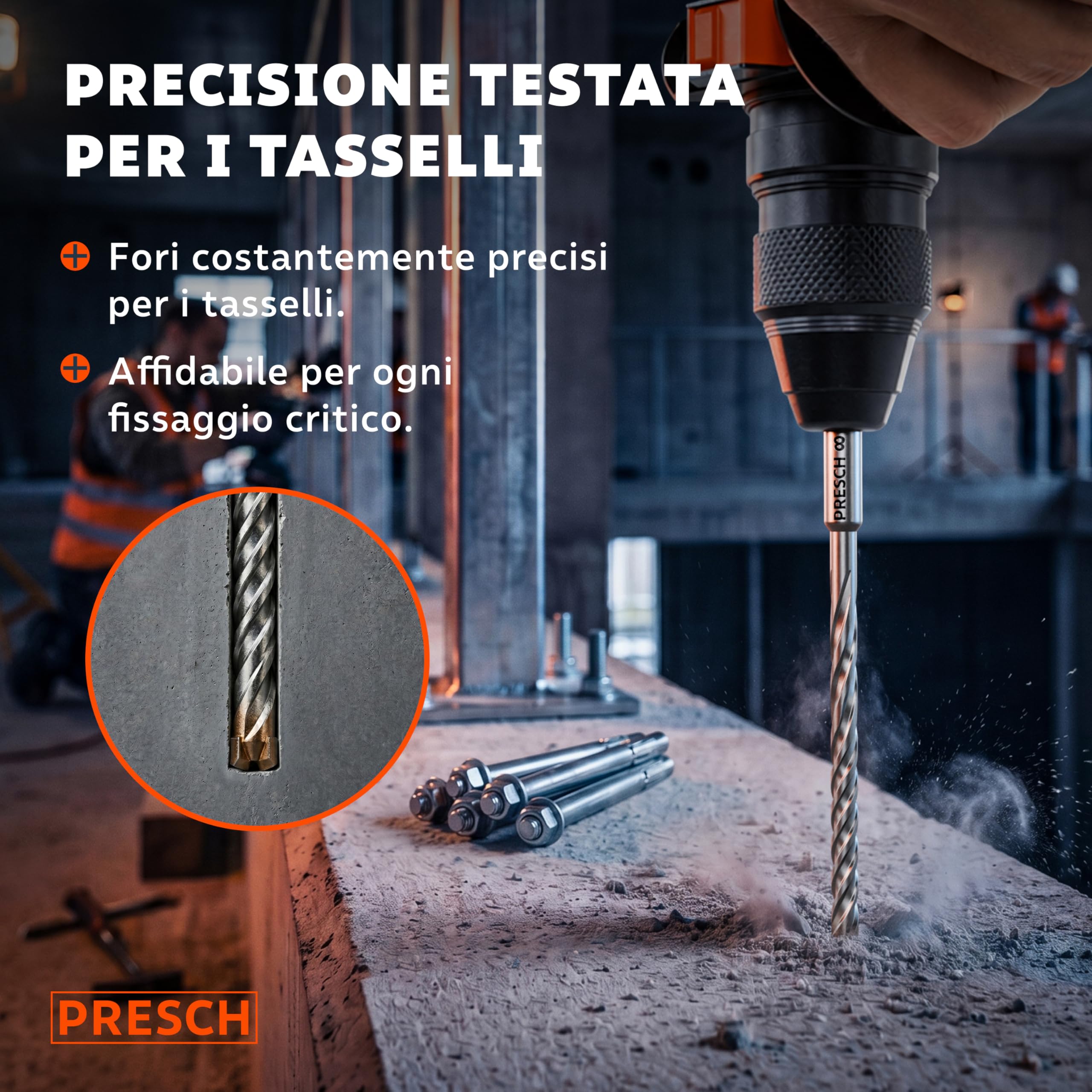 PRESCH Punte SDS plus 8mm (10 pz.) – Punta trapano muro con 4 taglienti carburo – Indicatore Lunghezza Tassello – Set Punte da trapano robusta per cemento, calcestruzzo, granito, mattone e muratura