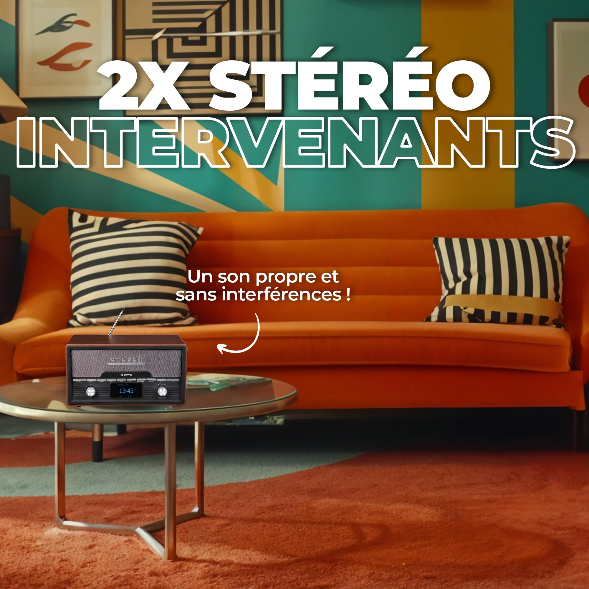 Denver MDA-525DW Micro-chaîne Dab+/FM avec CD, Bluetooth, USB, AUX, écran TFT, 2 x 5 W RMS, Bois foncé