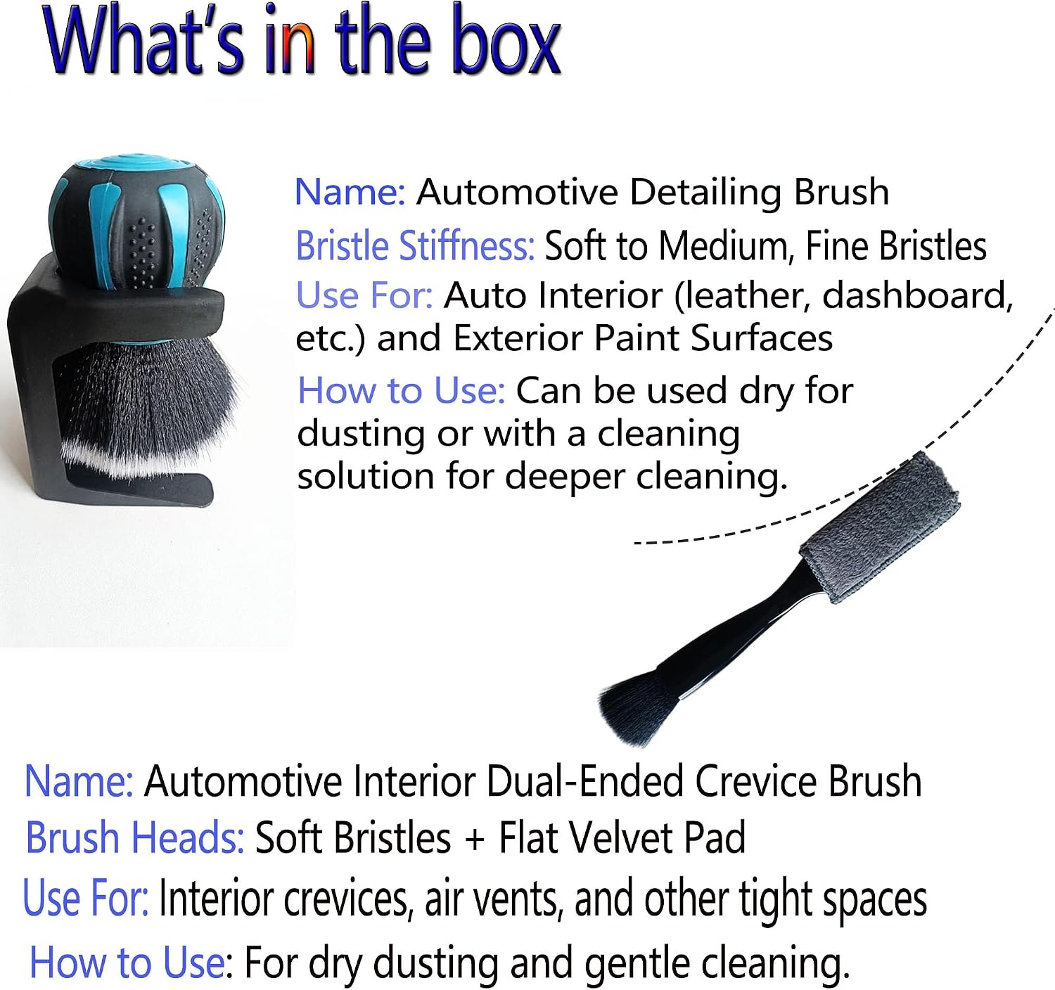 Car Interior Brush and Vent Cleaner Set - Premium Soft Fur Leather Brush & Dual-Ended Detailing Brush for Car Detailing, Vents, Crevices - 2.75inch Ball Head & 8.6inch Gap Brush image 2