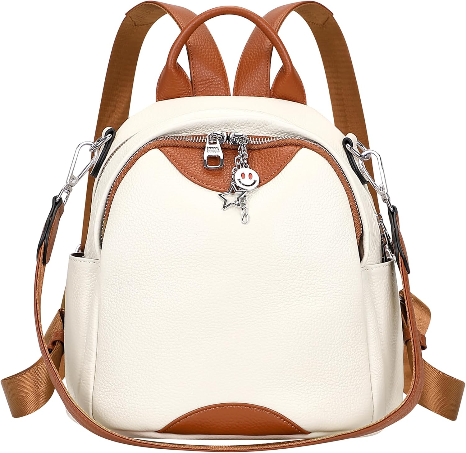 ALTOSY Soft Genuine Leather Backpack for Women Small Convertible Backpack Purse Shoulder Bag for Ladies (S97 White/Brown)