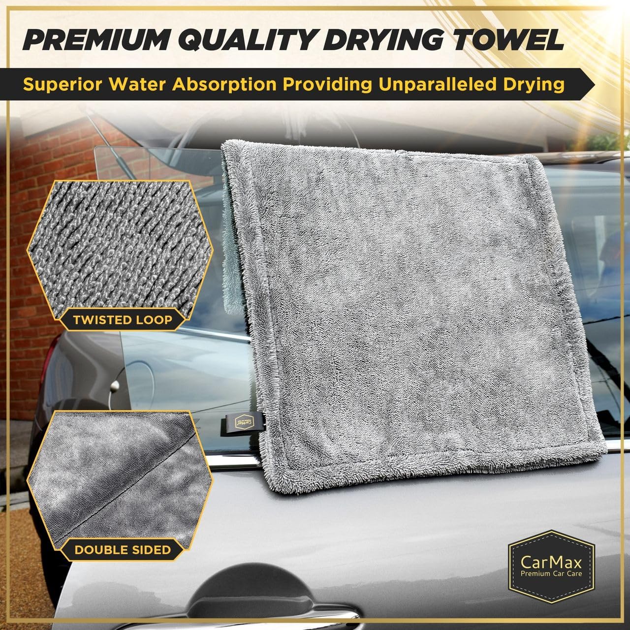 CarMax® - Toalla de Secado para Coche de Microfibra Twisted Loop – Alta Absorción – Secado sin Marcas – Segura para Pintura y Cristales (XXL - 90cm x 60cm) — view 5