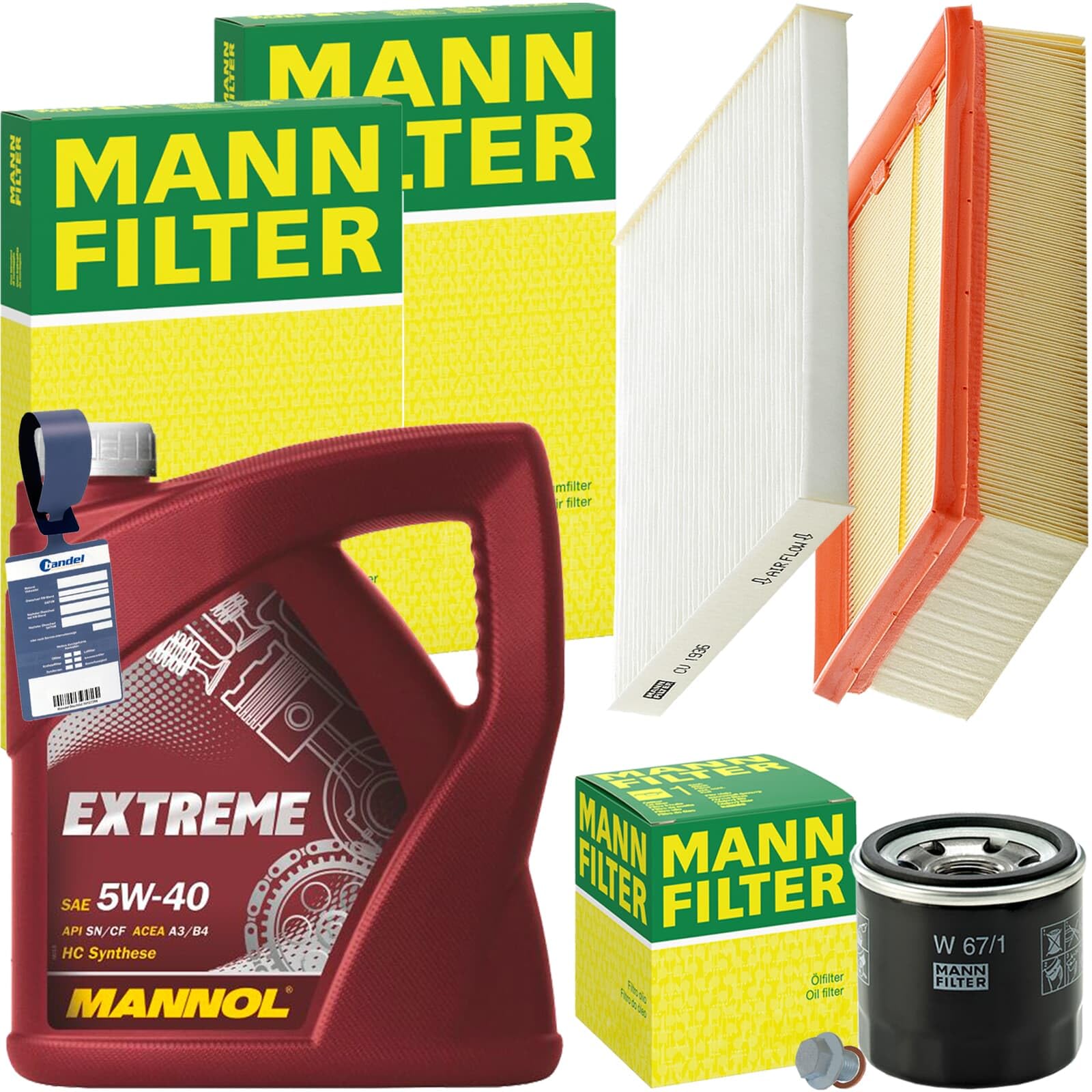 Mann Inspektionspaket+Mannol 5W-40 Öl | C2433/2 (LX1983)+CU1936+W67/1+452.810.011+MN1801 Kompatibel mit Qashqai I (J10, NJ10),Qashqai I Van (J10),X-Trail II (T31)