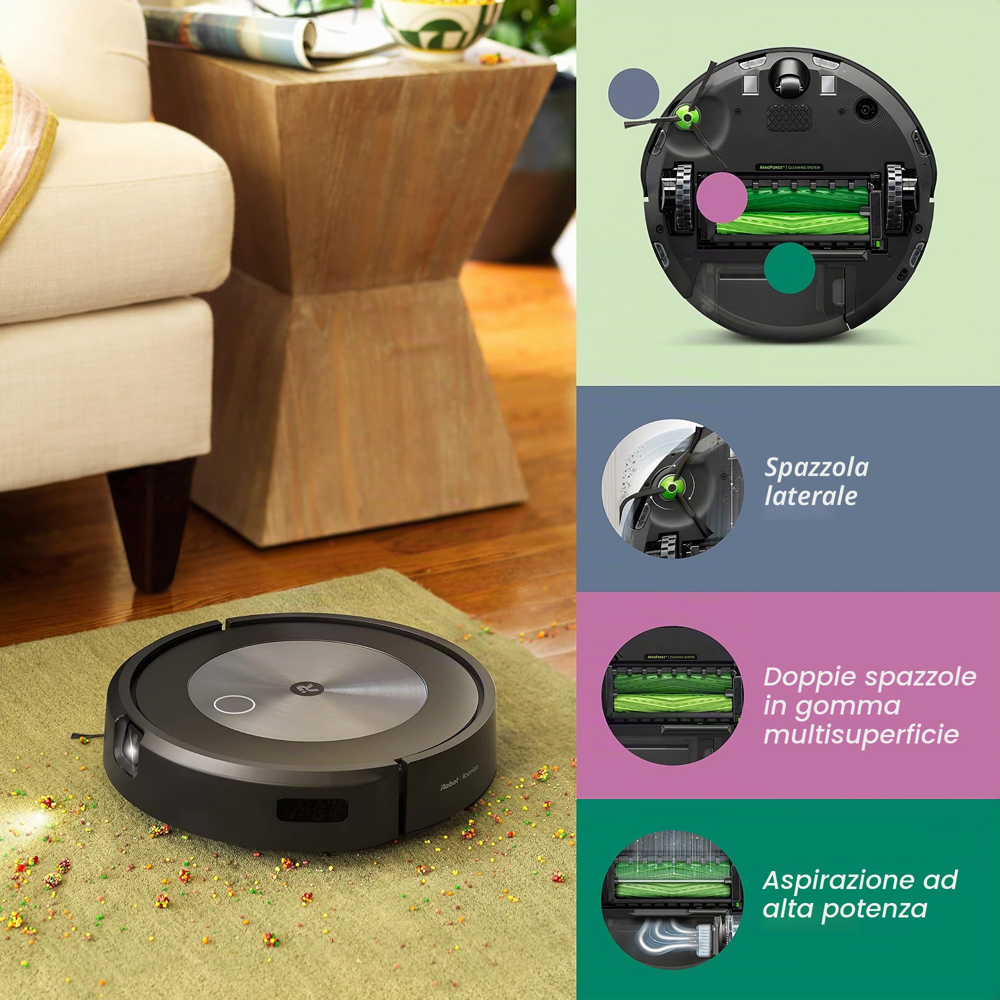 iRobot Roomba J7 (7150) Aspirapolvere Robot Collegato al Wi-Fi: identifica ed evita ostacoli, mappatura intelligente, funziona con Alexa, ideale per peli di animali domestici, tappeti, pavimenti duri