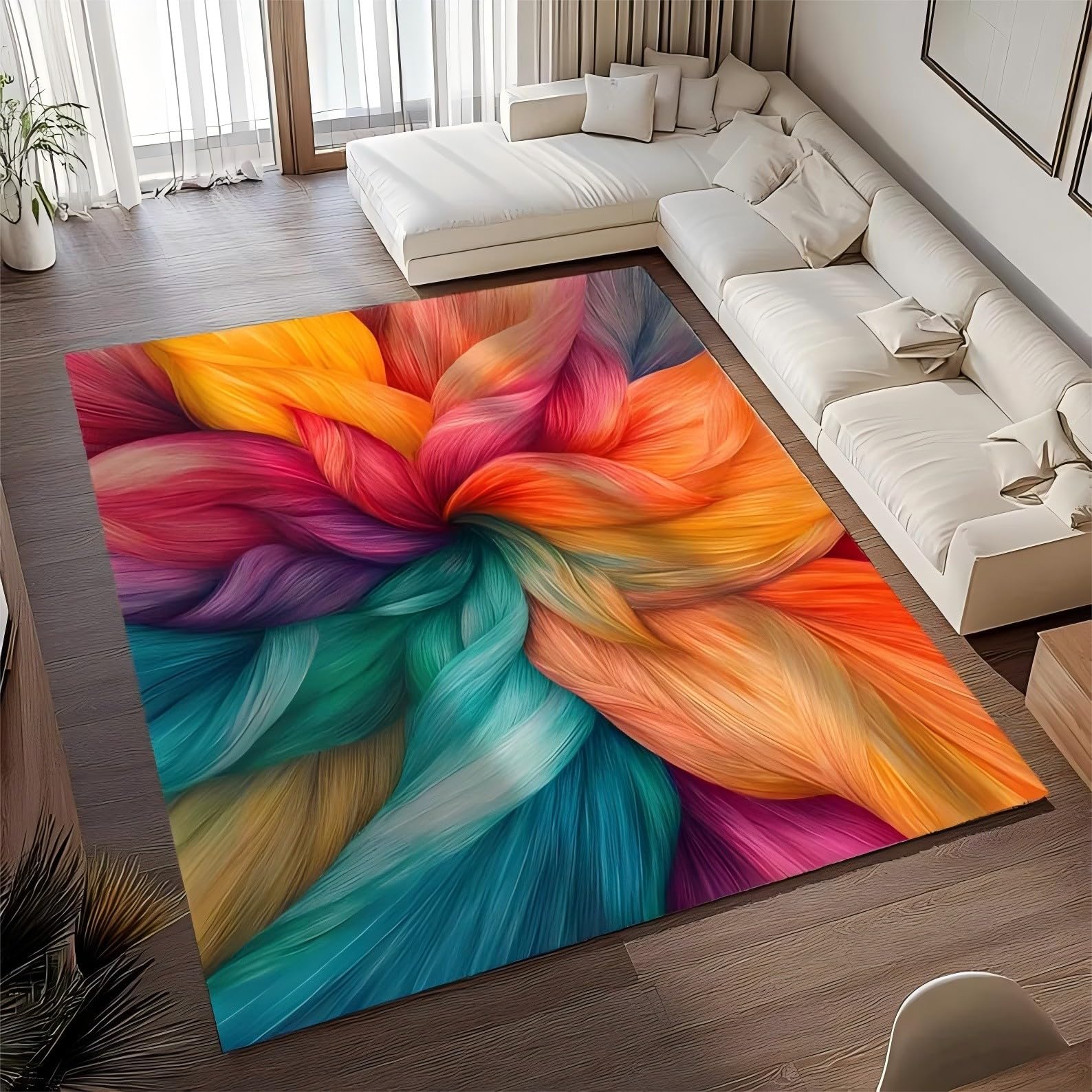 Moderner, 160x230cm Farbenfroher Abstrakter Teppich Mit 3D Blumenmuster für Wohnzimmer, Weicher, Rutschfester und Waschbarer Großer Teppich für Schlafzimmer, Wohnzimmer und Badezimmer