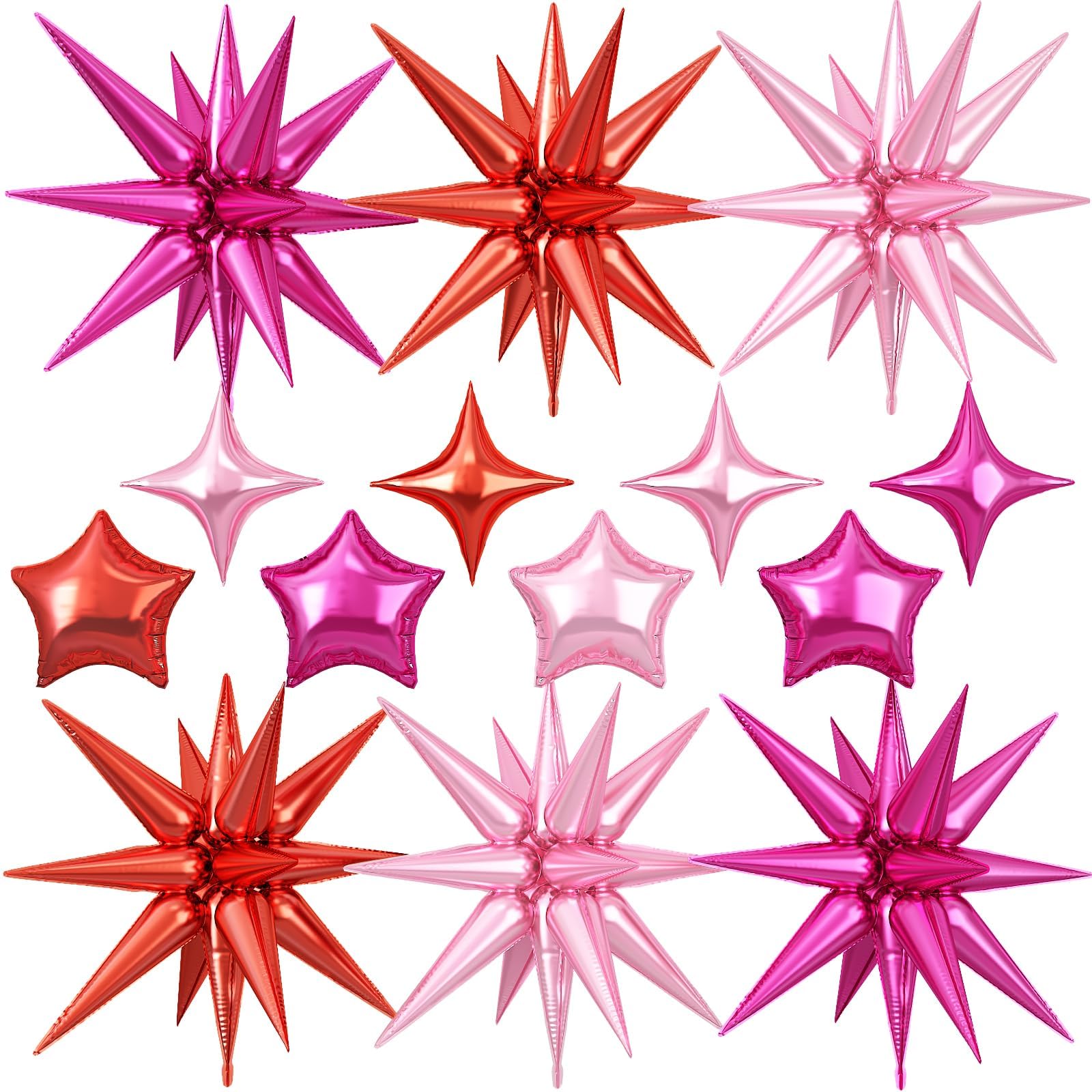 Photo 1 of 14pcs Hot Pink Red Star Balloons, Mixed Star Foil Balloon,22Inch Explosion Stars Balloons with 10Inch Stars Shaped Balloon,for Birthday Bridal Shower Anniversary Wedding Bachelorette Party Decorations