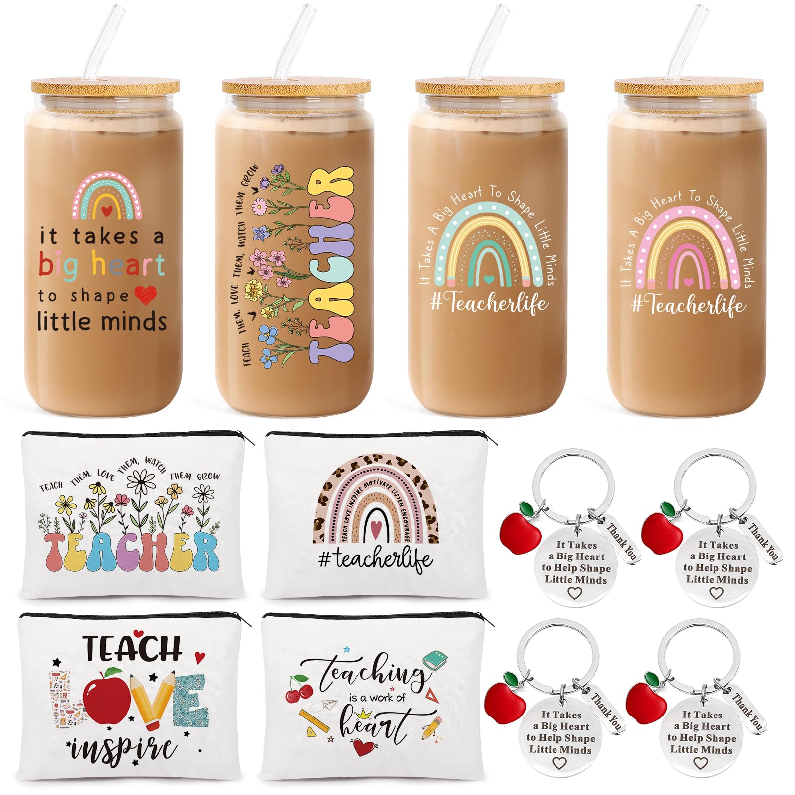 UAREHIBY 12 PCS Teacher Appreciation Gifts In Bulk,Thank You Teachers Gifts for Women with 16 OZ Glass,Teacher Christmas,Valentines Day Gift with