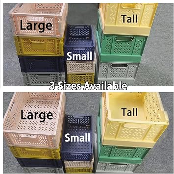 2 Pack Stackable Storage Crates, Plastic Foldable Baskets Small Blue