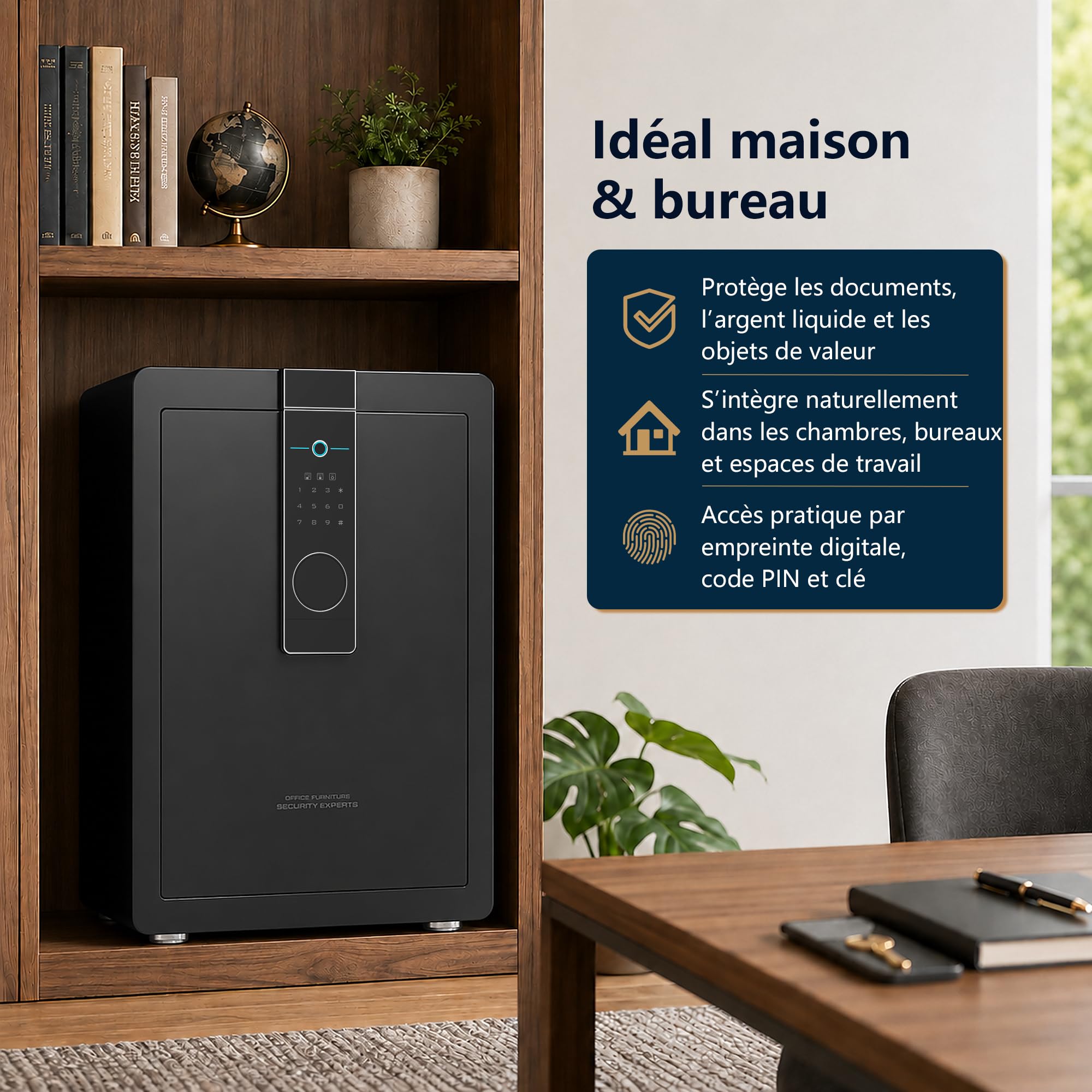 34KG Lourd Coffre Fort en Acier, 100L Coffre-fort Électronique avec Empreinte, Digitale Code et Clé, pour Maison et Bureau, Idéal pour Bijoux, Argent et Documents A4, Notice en Français (Blanc,100L)
