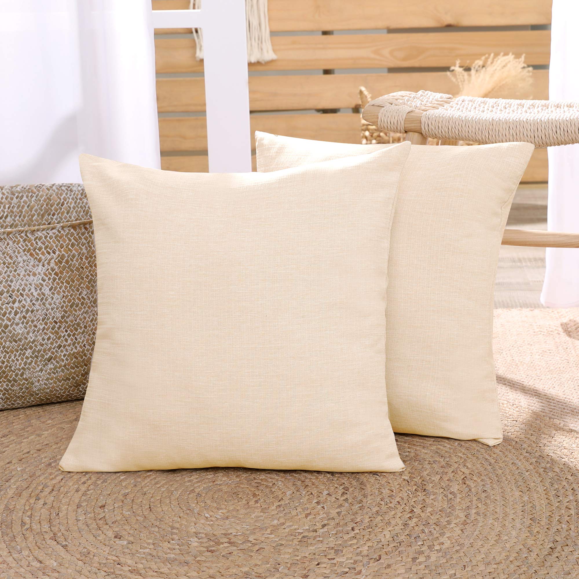 Deconovo Set of 2 Super Soft Faux Linen Square Cushion Covers Throw Pillow Covers Plain Cushion Covers for Bedroom Beige 16"x16"(40cmx40cm)