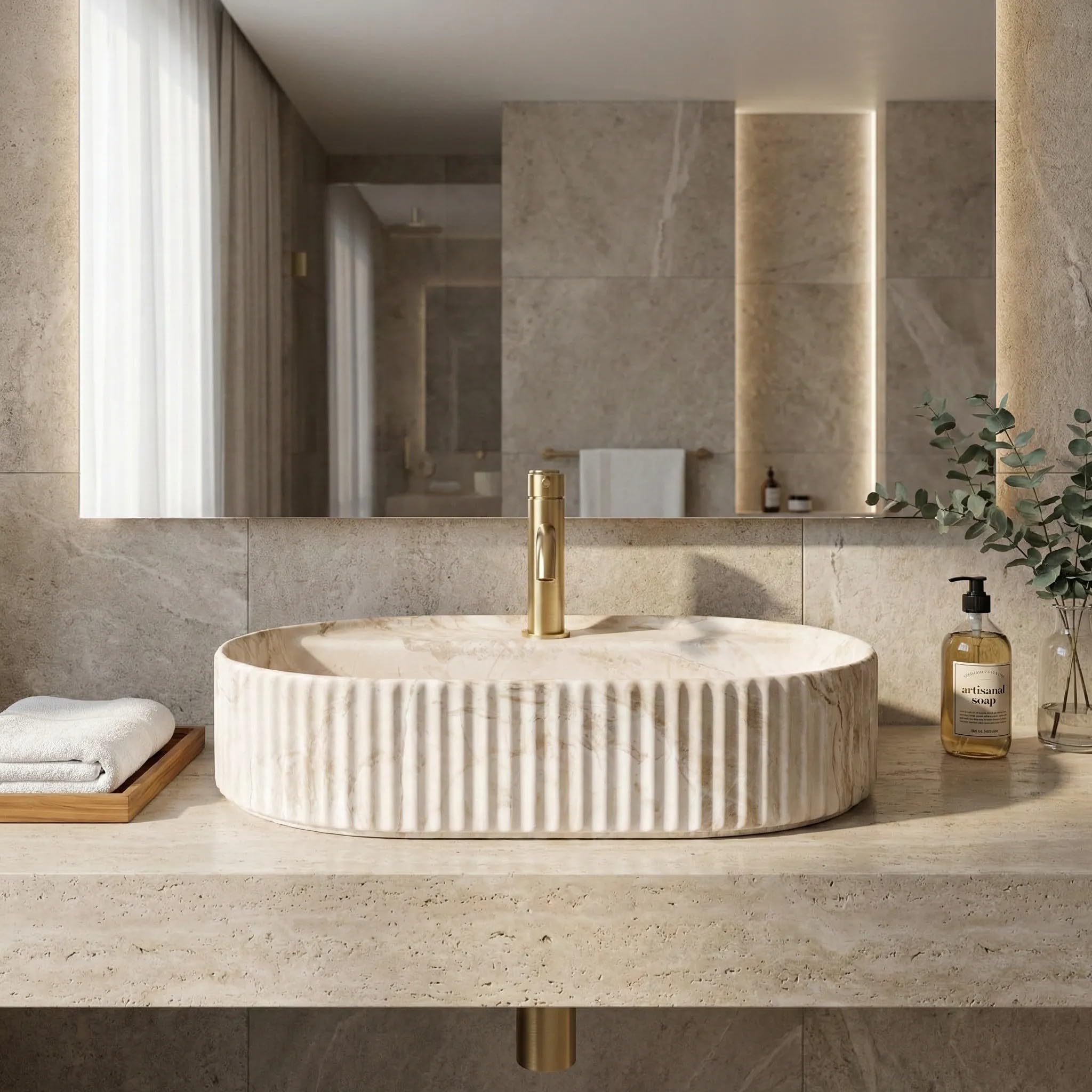 Rea - Lavabo da appoggio Marcela 60 Saturn Ovale - Ceramiche Sanitarie - Beige - 60 x 37 x 13,5 cm