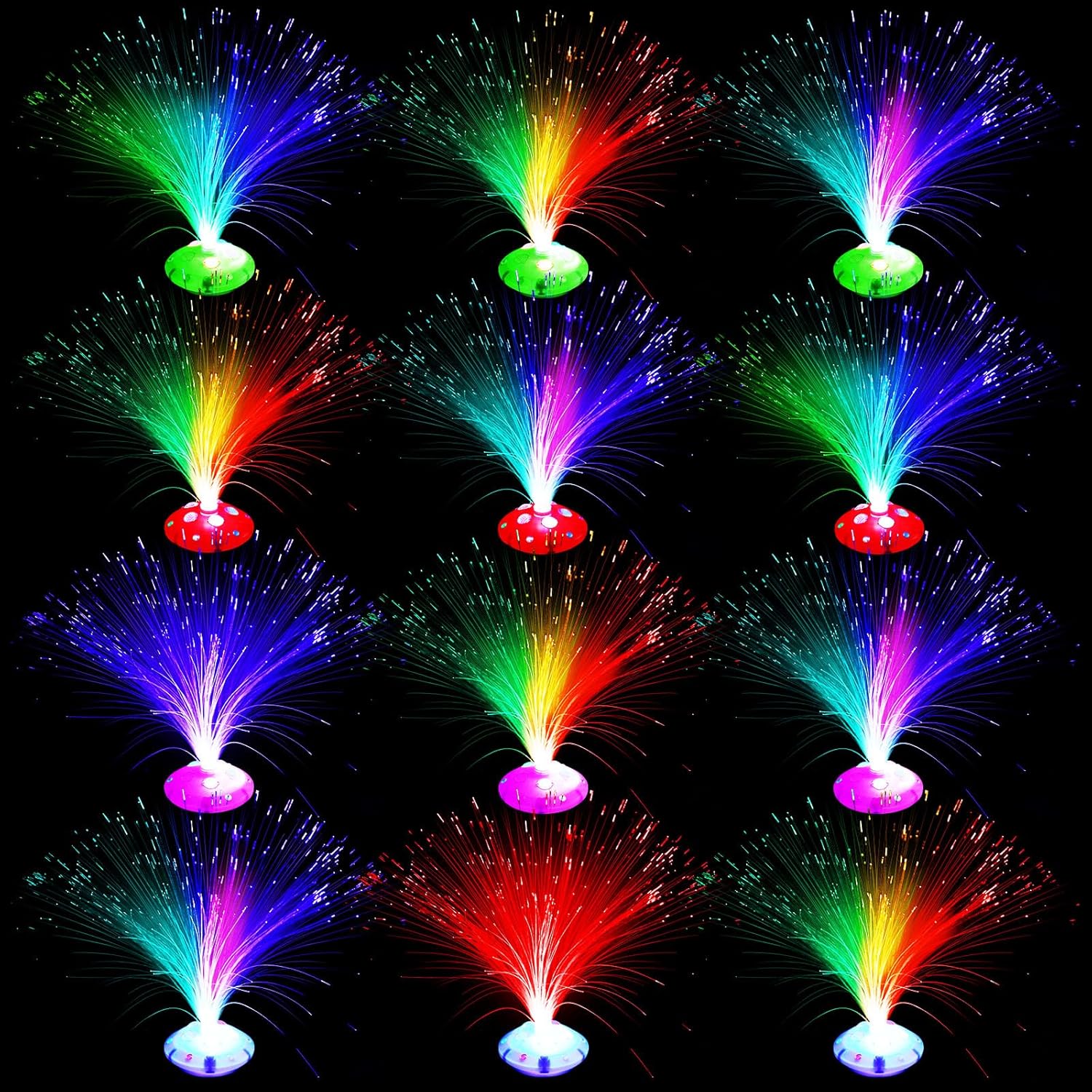 Retisee 24 Pcs Fiber Optic Lamp Multicolored Centerpiece Optic Lights Battery Powered with Cone Base Illuminated Crystals for Room Wedding Holiday Tables Disco Party