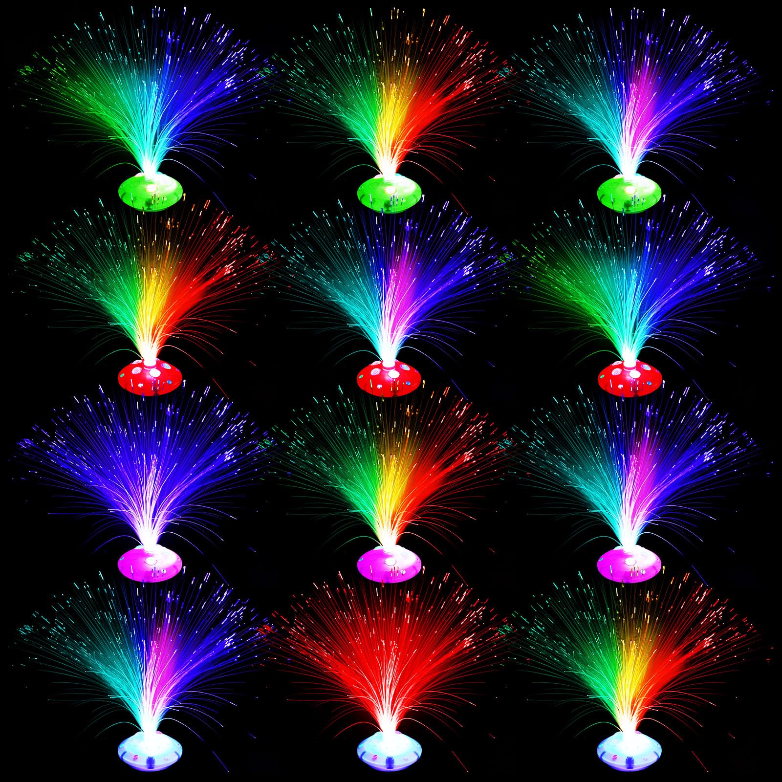Photo 1 of Retisee 12 Pcs Fiber Optic Lamp Multicolored Centerpiece Optic Lights Battery Powered with Cone Base Illuminated Crystals for Room Wedding Holiday Tables Disco Party