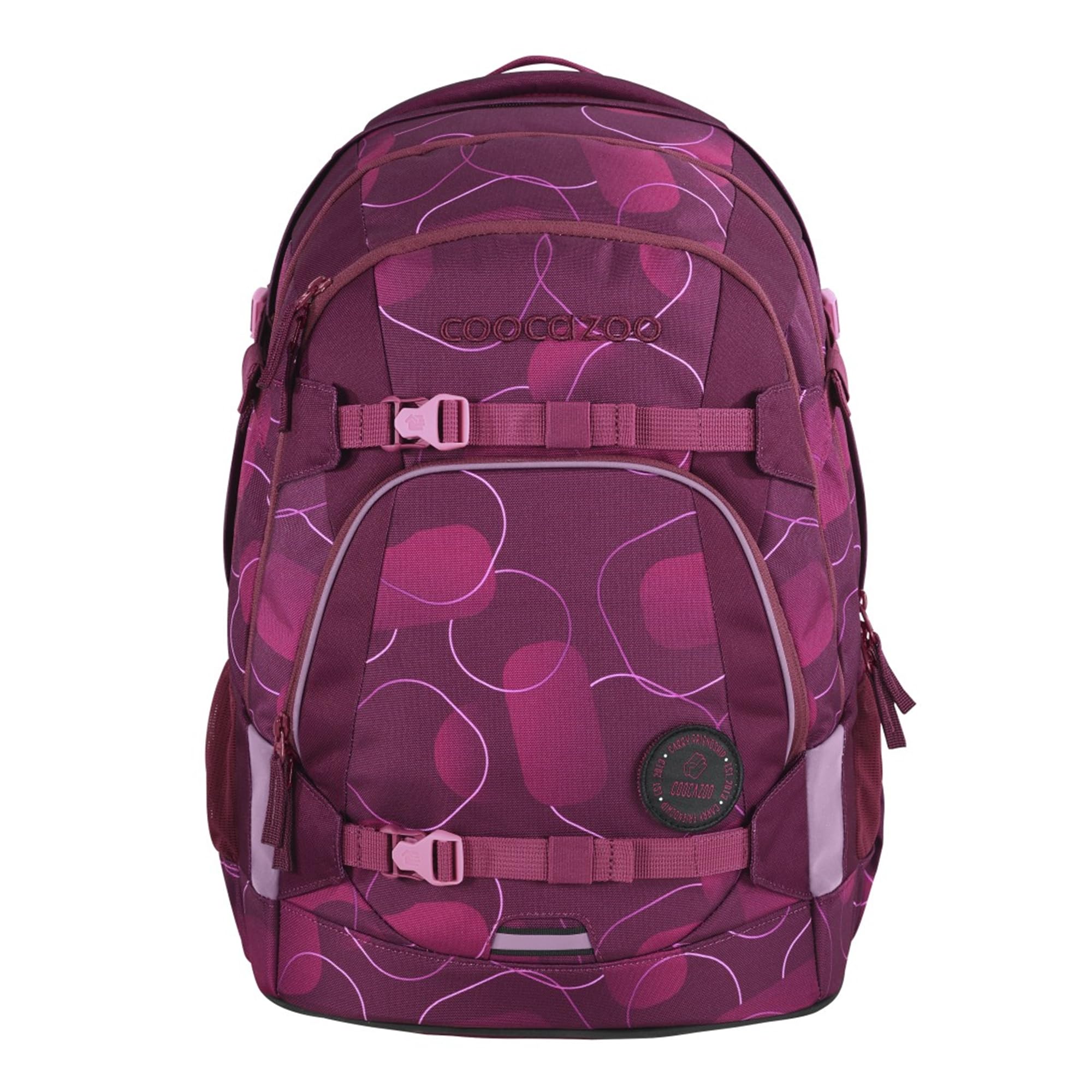 coocazoo Schulrucksack-Set Mate „Berry Bubbles & Follow Me“ 3-teilig, lila-rosa, ergonomischer 30L Tornister, höhenverstellbar, für Kinder ab der 5. Klasse, inkl. Federmäppchen & Colour UP-Set