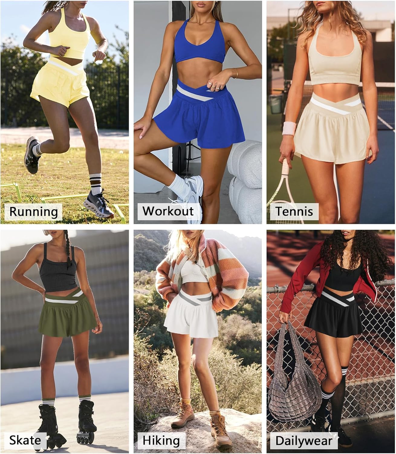 Womens Athletic Workout Shorts Flowy Butterfly Elastic Crossover High Waisted 2 in 1 Running Shorts Pockets for Women - Image 6