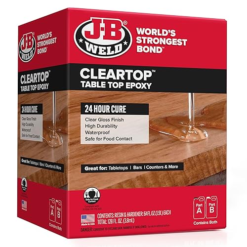 Miniatura 2 de J-B Weld Resina epoxi de mesa, kit de 1 galón, cura transparente, tiempo de curado rápido, resistente a los rayos UV, mínimo burbujas, resistente a