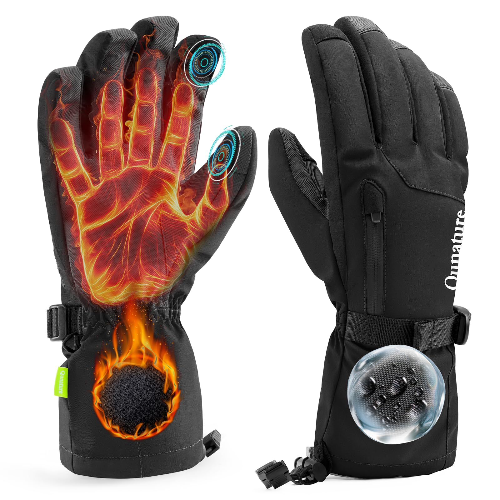 Qunature Guantes de Esquí Térmico Guantes de Ciclismo A Prueba de Viento Dedos Completos con Pantalla Táctil para Actividades al Aire Libre Esquí Patinaje MTB Bicicleta Carretera Mujeres Hombres