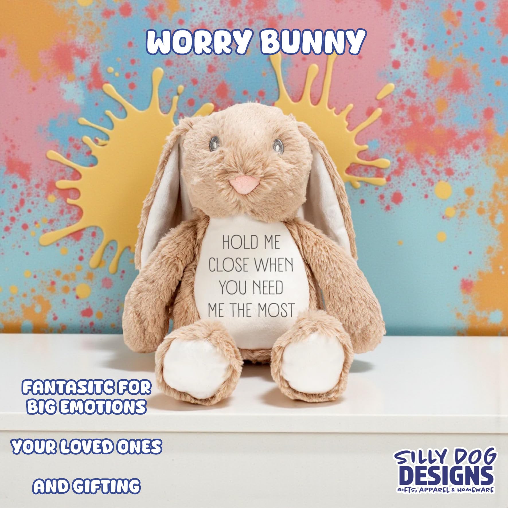 Silly Dog Designs, Personalised Worry Bunny Plush Toy, “Hold Me Close” Comfort Bunny Teddy - Image 2