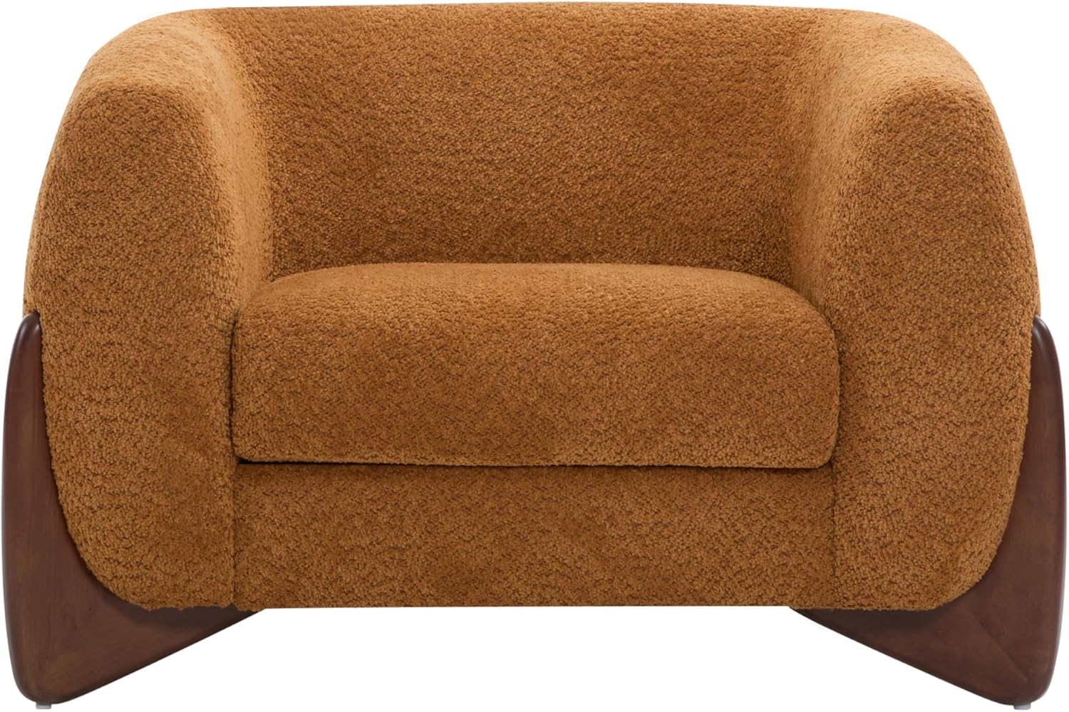 Christopher Knight Home Holly Modern Boucle Fabric Upholstered Club Chair for Living Room, Home Office, Apartment, Relaxing Chair with Removable Cushion and Birch Wood Legs, Caramel Brown + Walnut