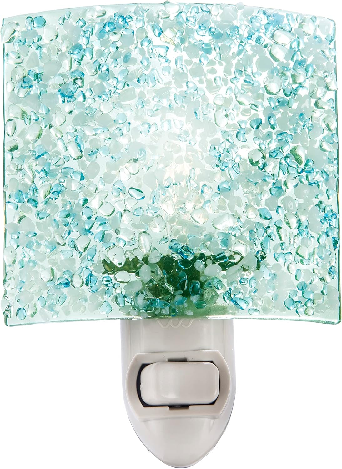 J Devlin Glass Art Aqua Blue Crushed Glass Night Light, Decorative Plug-in Wall Light with On/Off Switch for Bathroom, Hallway, or Kitchen, Coastal Sea Glass Home Decor