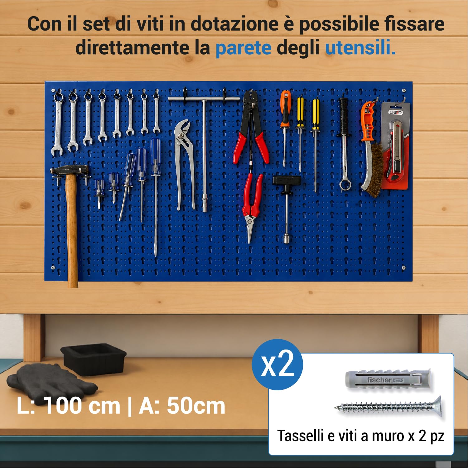 Crisalide® Panel Narzędzi Wiercony Drzwi Narzędzia, Stojak Organizacja Warsztatu, Garaż, Sklep, 50 * 100 CM, Stojak Z Różnymi Hakami (niebieski)