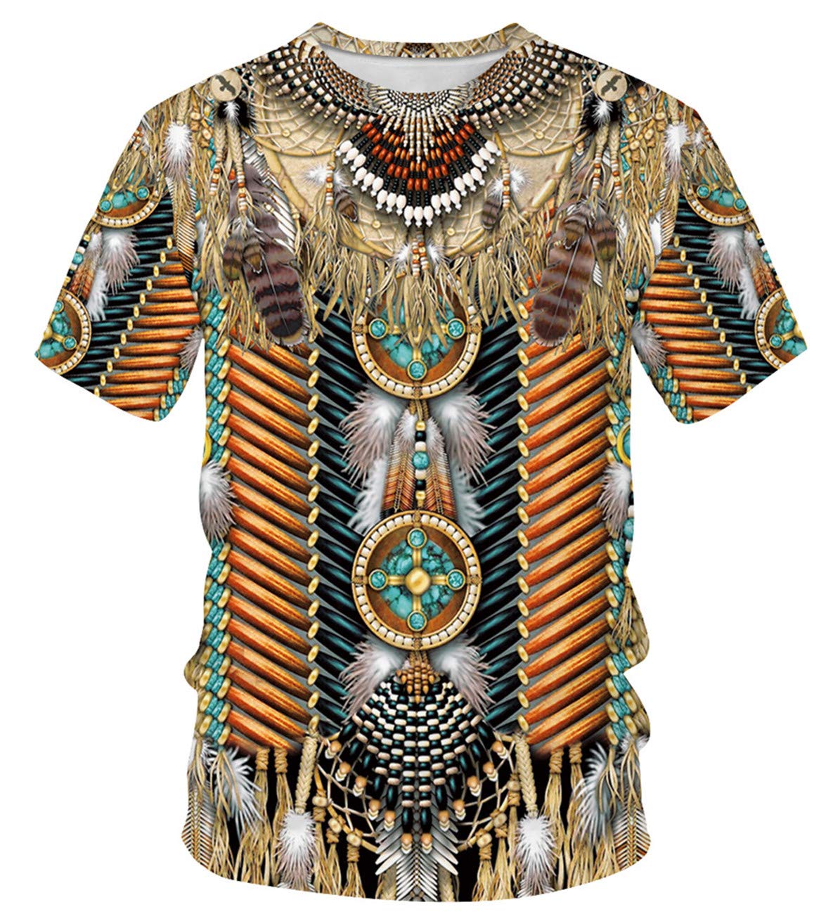 ENLACHICMen's 3D Print Native Americans Tribal Casual Summer Tee Shirt T-Shirt