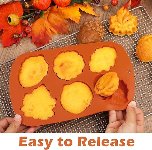Miniatura 4 de Webake Moldes de silicona de otoño para tartas de cosecha, molde 3D de hoja de arce y bellota para golosinas de otoño, Halloween, Acción de Gracias,