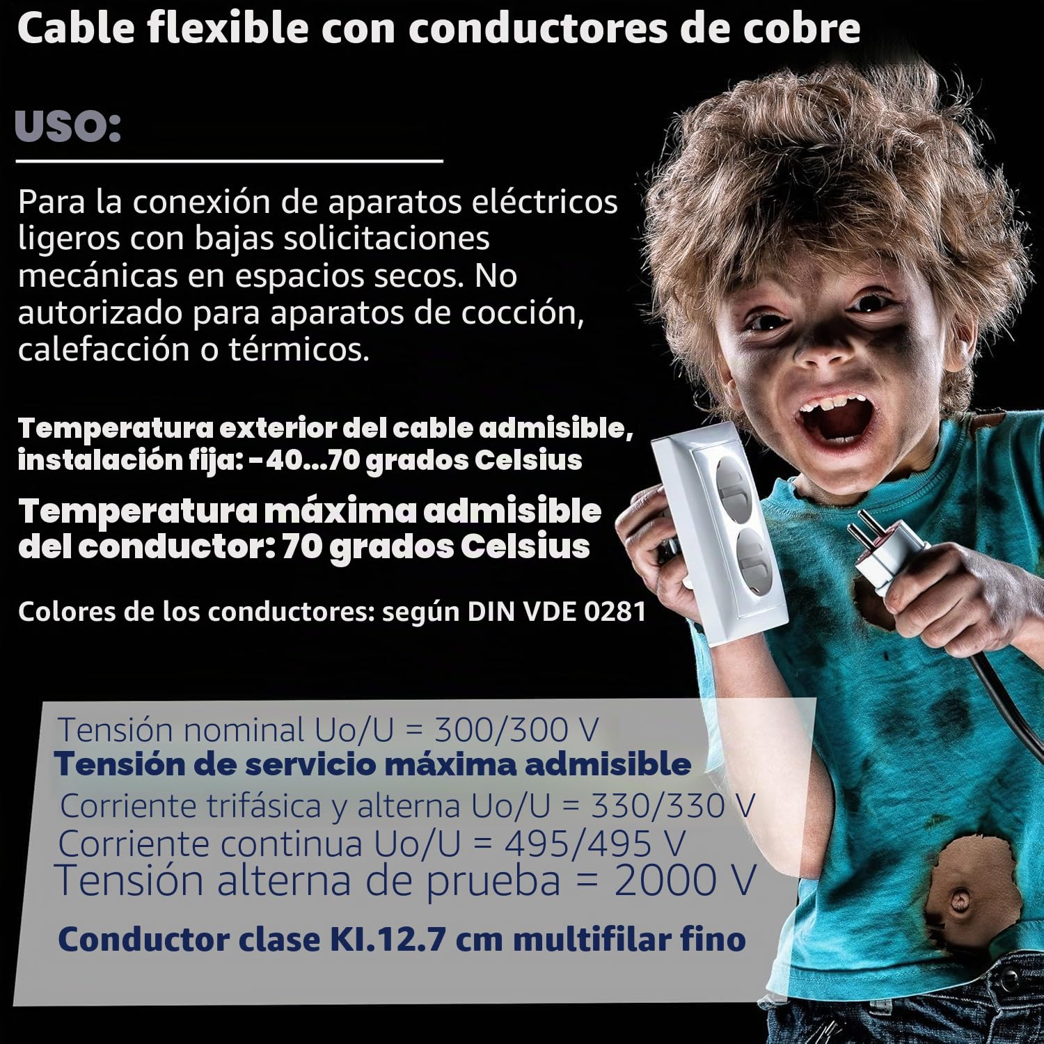 EBROM Cable de plástico redondo, cable, cable eléctrico, conductor, cable para dispositivo H03VV-F 3 x 0,75 mm². Color: negro, varias longitudes por paso de 5 metros hasta 200 metros - 3G0,75 mm2