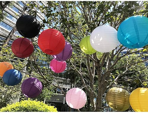 Miniatura 6 de BEISHIDA 21 linternas de papel redondas de color rojo, azul y blanco, decorativas, colgantes, asiáticas, chinas, japonesas, lámpara para cumpleaños,