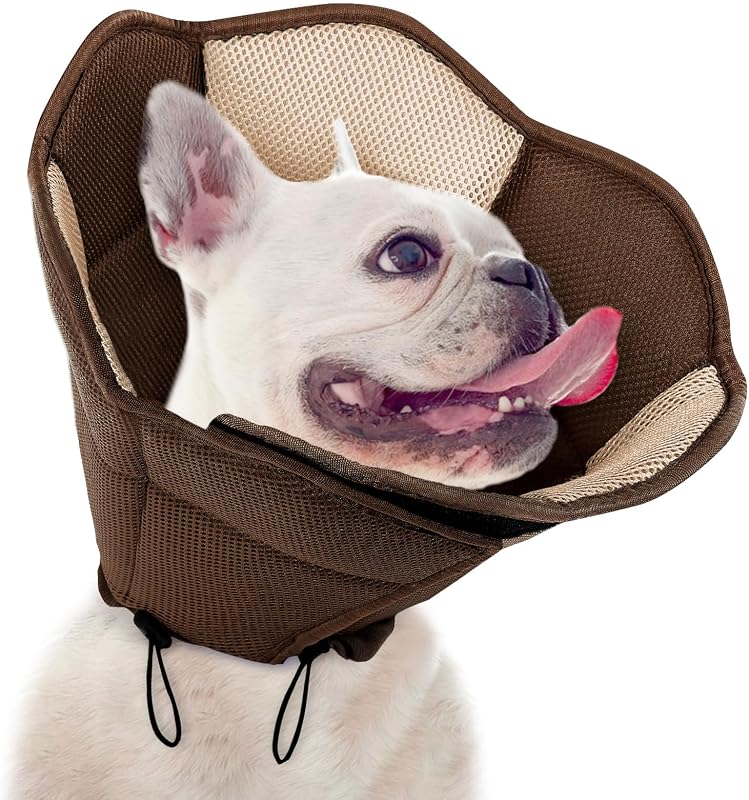 Colar elizabetano macio para cães SUNFURA com tecido respirável e ajuste por cordão Marrom M