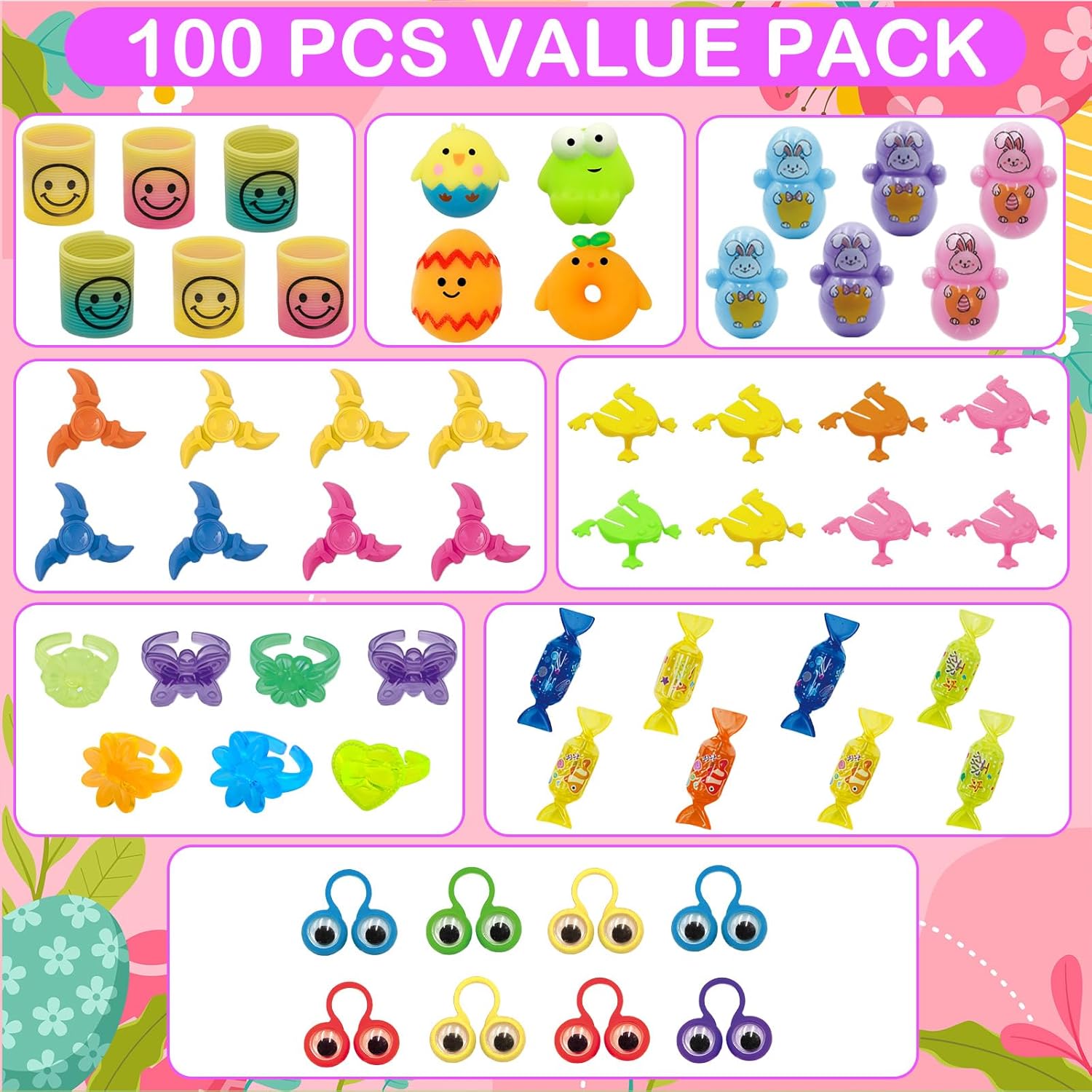 [ Surprise Golden Egg ] 100 PCS Prefilled Easter Eggs with Toys ,100 Plastic Easter Eggs Fillers with Assorted Toys for Kid Toddler Boys Girls Party Favors Prizes Easter Basket Stuffers