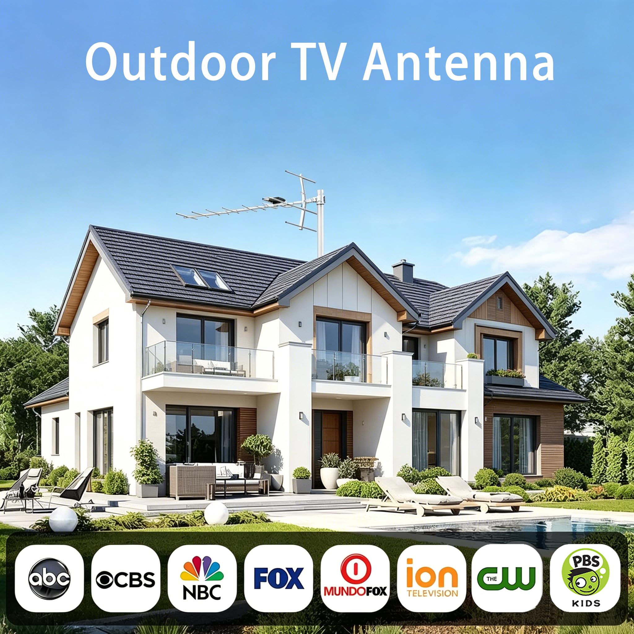 Antenne TV numérique HD d'extérieur Yagi avec réception longue portée, grenier ou toit Antenne TV numérique OTA avec UHF/VHF, prend en charge 4K, 1080p tous les téléviseurs intelligents/anciens et