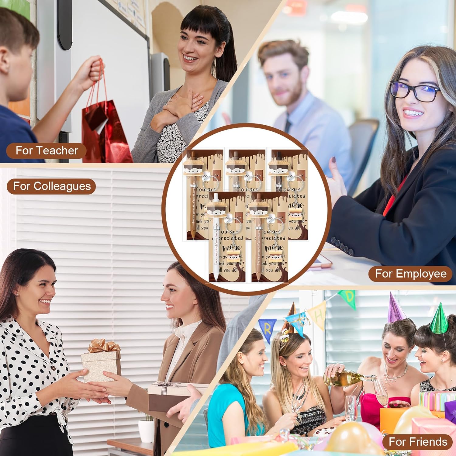 20 Sets S'more Appreciation Gifts for Employee Bulk Positive Marshmallow Pens Glow in The Dark Emotional Marshmallow Keychains and Thank You Cards for Office Employee Coworkers Staff Team - Image 6