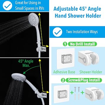 RV Shower Head with 60 Stainless Steel Hose, High Pressure Camper Shower Head with Water Pause Switch, 7 Mode, Easy Install, Chrome-Upgrade for Campers & Trailers