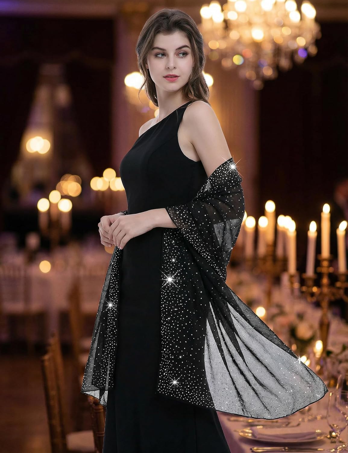 BANETTETA Shine Bright Like a Diamond Chiffon Sparkly Rhinestone Shawls and Wraps for Evening Dresses Weddings - Image 4