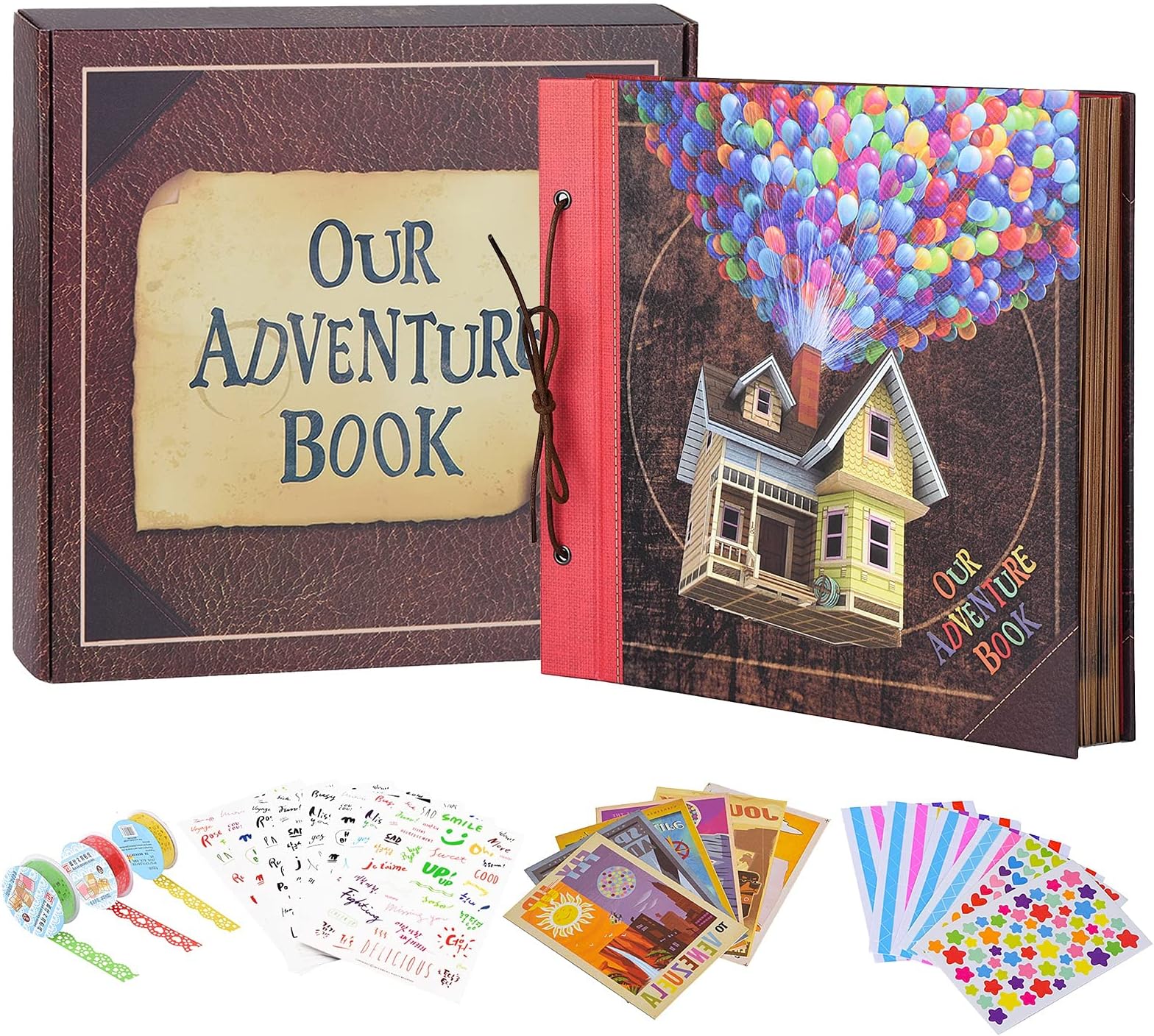 Scrapbook Photo Album, Our Adventure Book Scrapbook, 12 Inches by Inches Embossed Words Hard Cover Movie Up Travel Scrapbook for Anniversary, Wedding, Travelling, Baby Shower, etc (Scrapbook-Balloon)