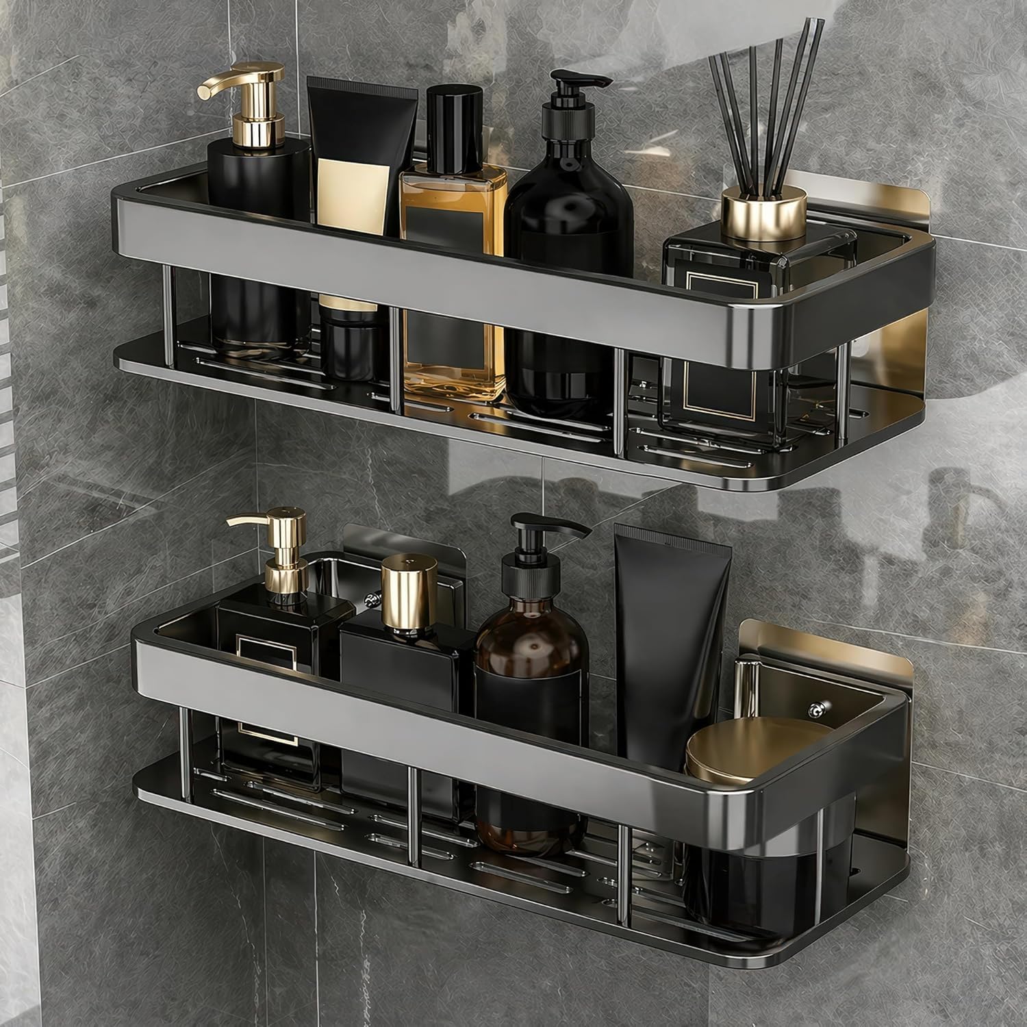 Fulminare Self-Adhesive Aluminium Bathroom Corner Shelf Rack Bathroom Corner Organizer Stand Bathroom Organisers Storage Racks Bathroom Shelf/Shelves Corner (Pawn)-image-5
