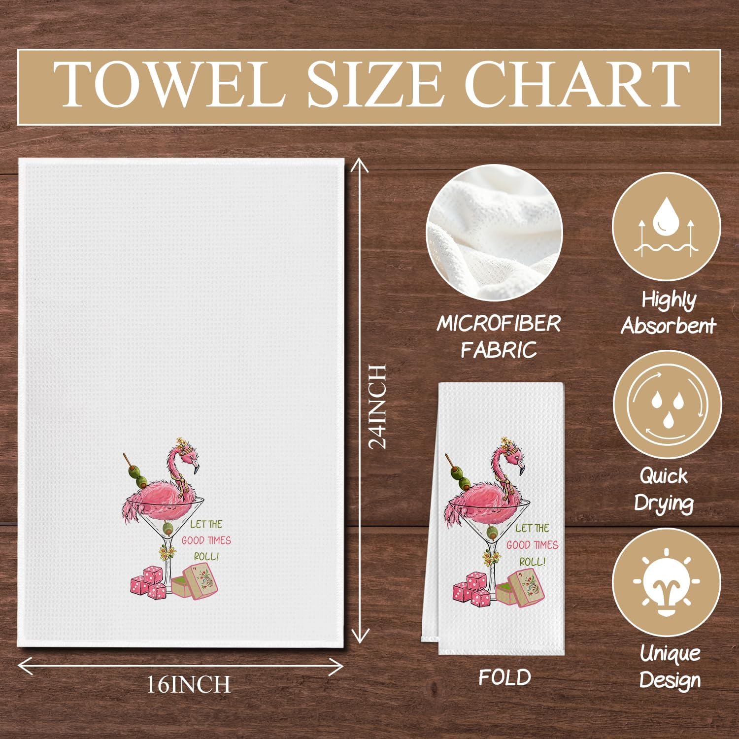 Pink Flamingo Mahjong Cocktail Kitchen Towels, Mah Jong Cocktail Lovers Gifts Dish Tea Towels for Kitchen Decor, Flamingo Gifts for Women Decorative Hand Towel, 16x24 Inch - Image 6