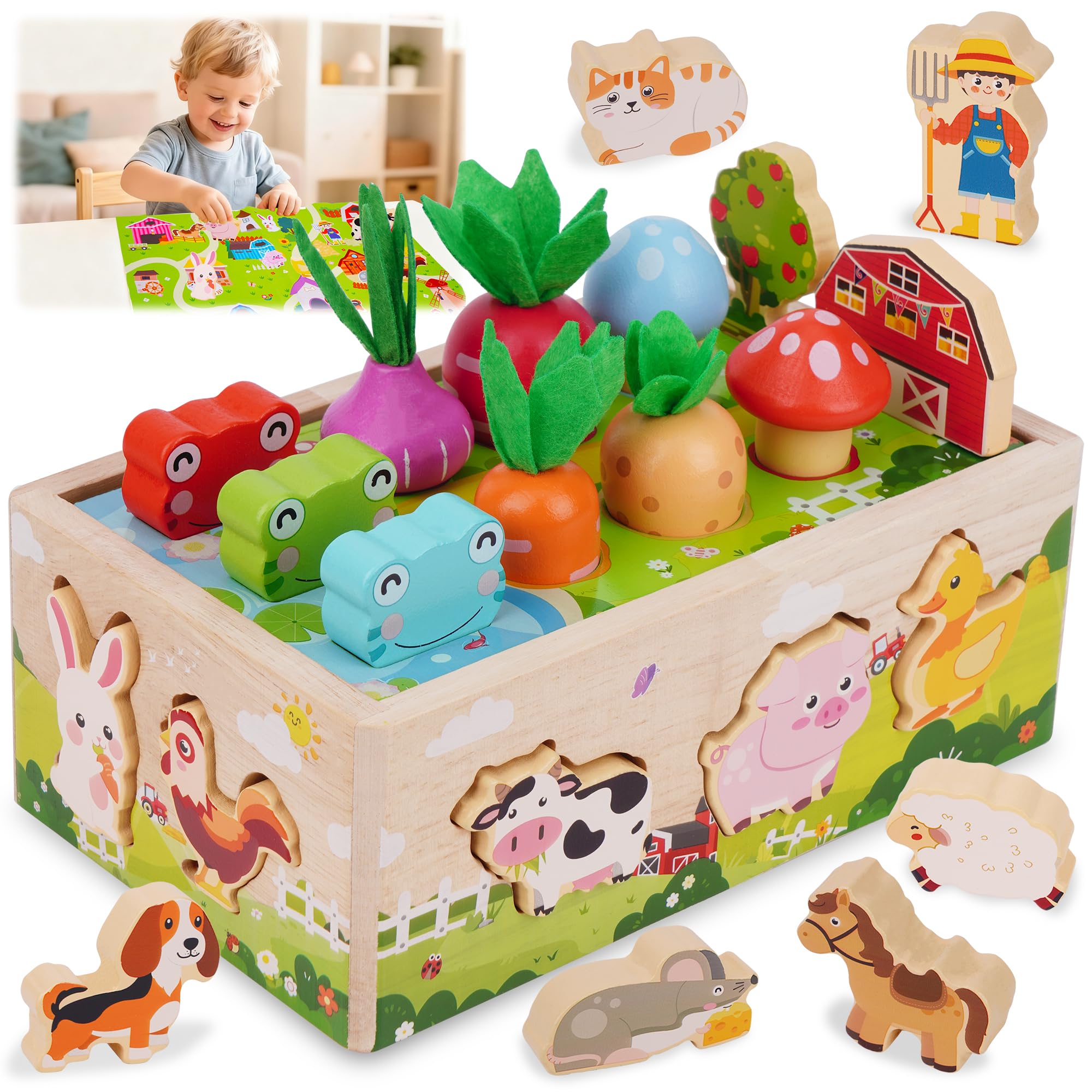 Toddlers Montessori Wooden Toys for 1 Year Old: Baby Toys 12-18 Months | 1st One First Birthday Gifts for 1-2 Year Old Girls Boys | Educational Learning Fine Motor Skills Toy
