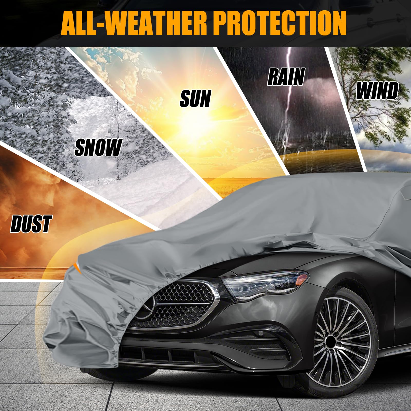 Waterproof Premium Car Covers Replace for 2006-2025 Mercedes Benz E-Class E250 E300 E350 10 Layers Heavy Duty All — view 6